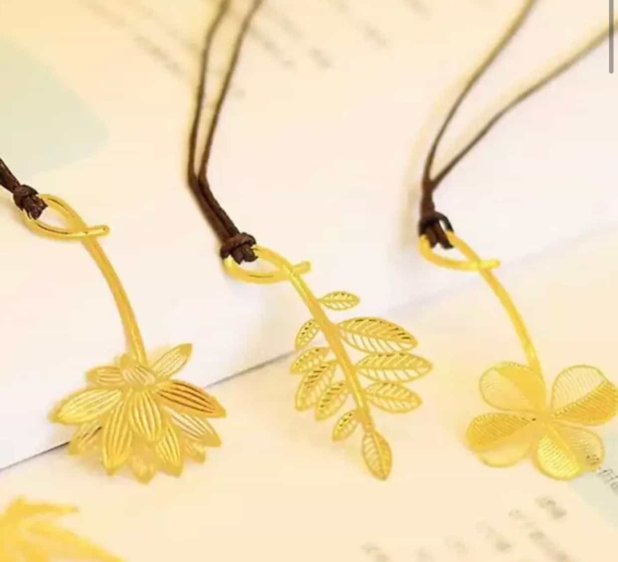 4pcs/Set Mini Golden Metal Leaves Bookmarks-All-Times-Gifts