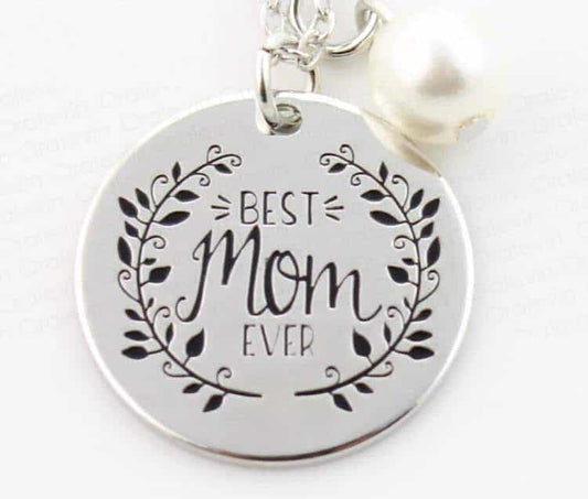 Best Mom Ever engraved Necklace with pearl-All-Times-Gifts