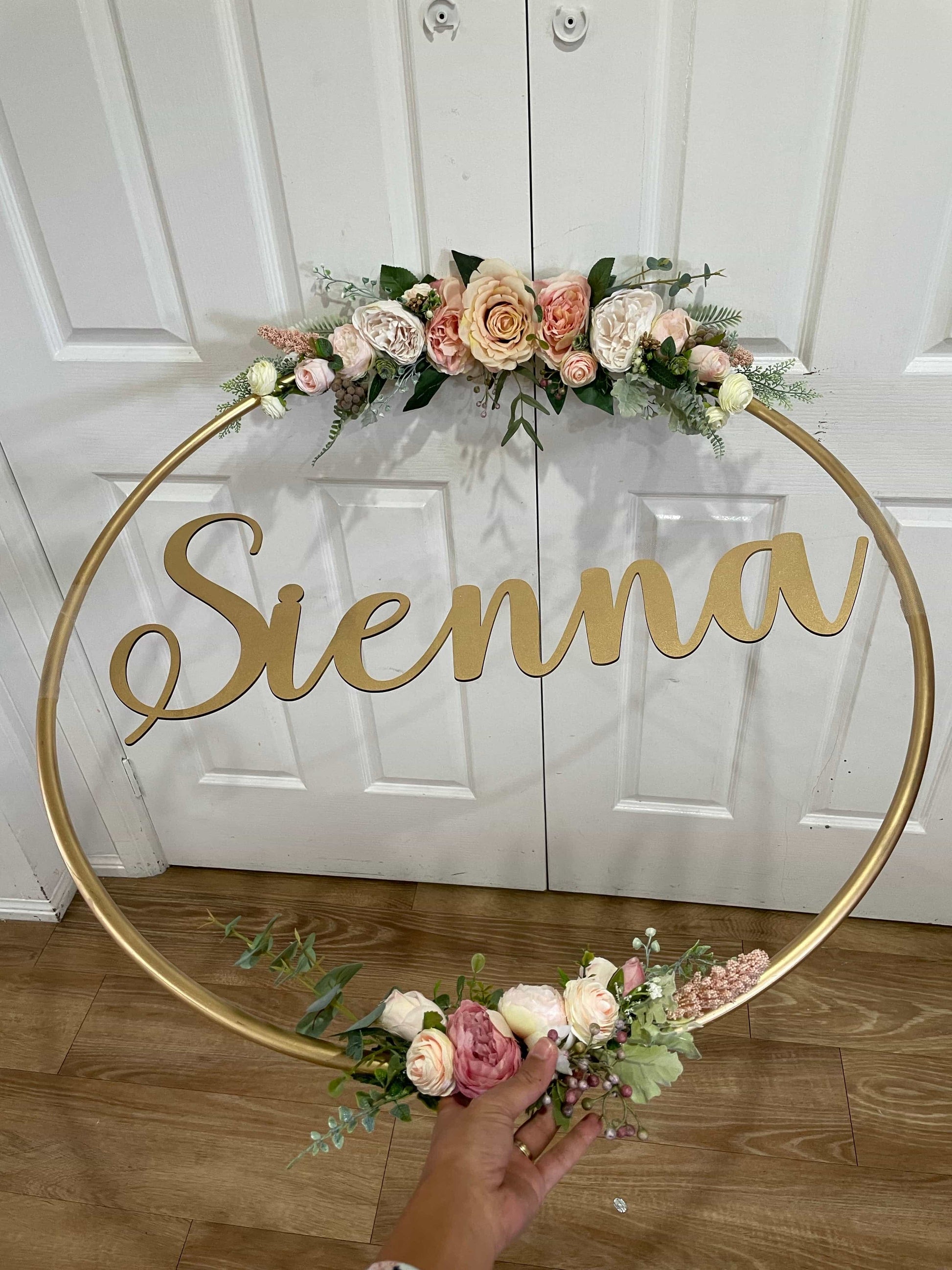 Big Golden Floral Hoop Wall Art customise-Personalised Hoops-All-Times-Gifts