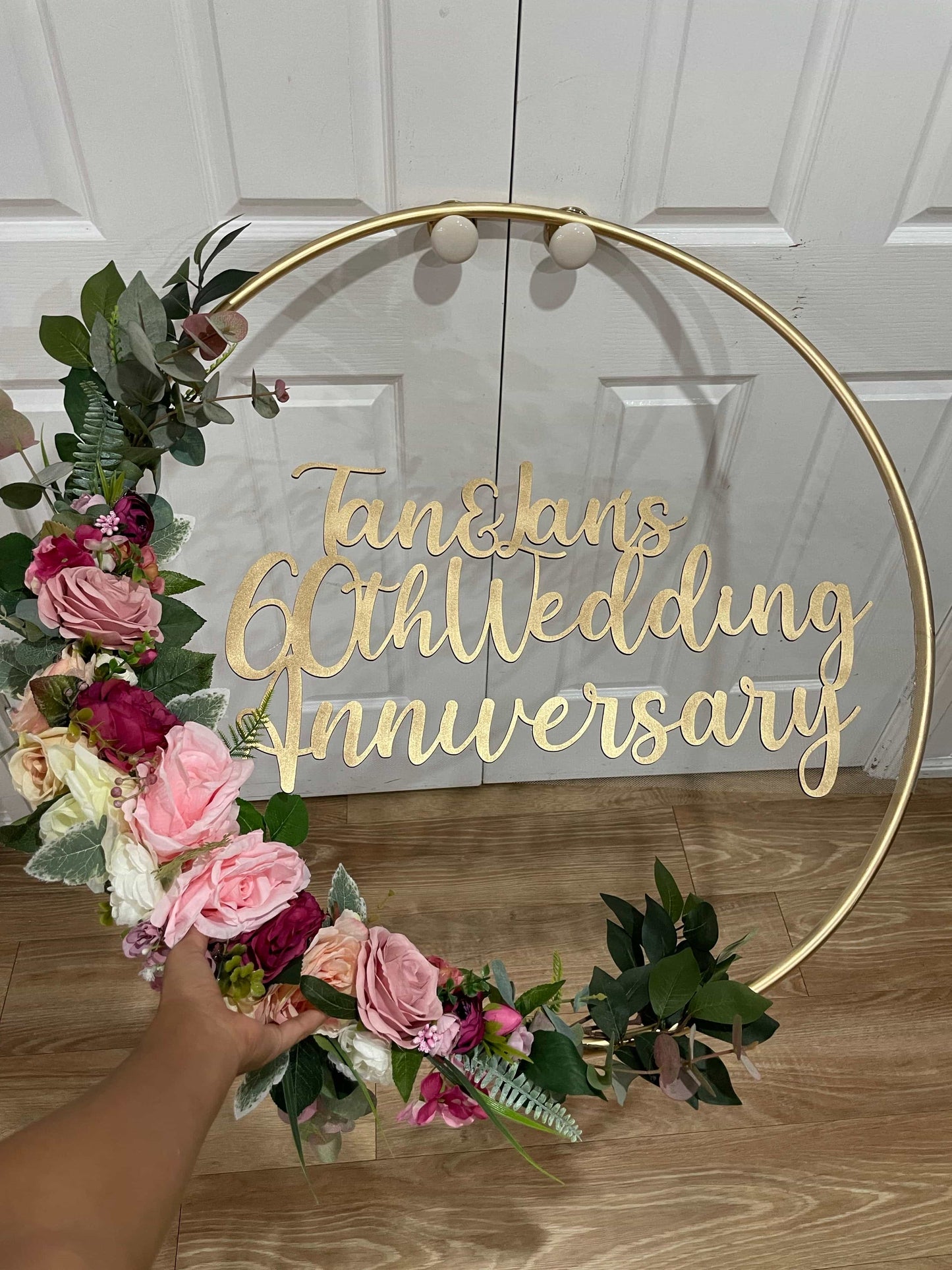 Big Golden Floral Hoop Wall Art customise-Personalised Hoops-All-Times-Gifts