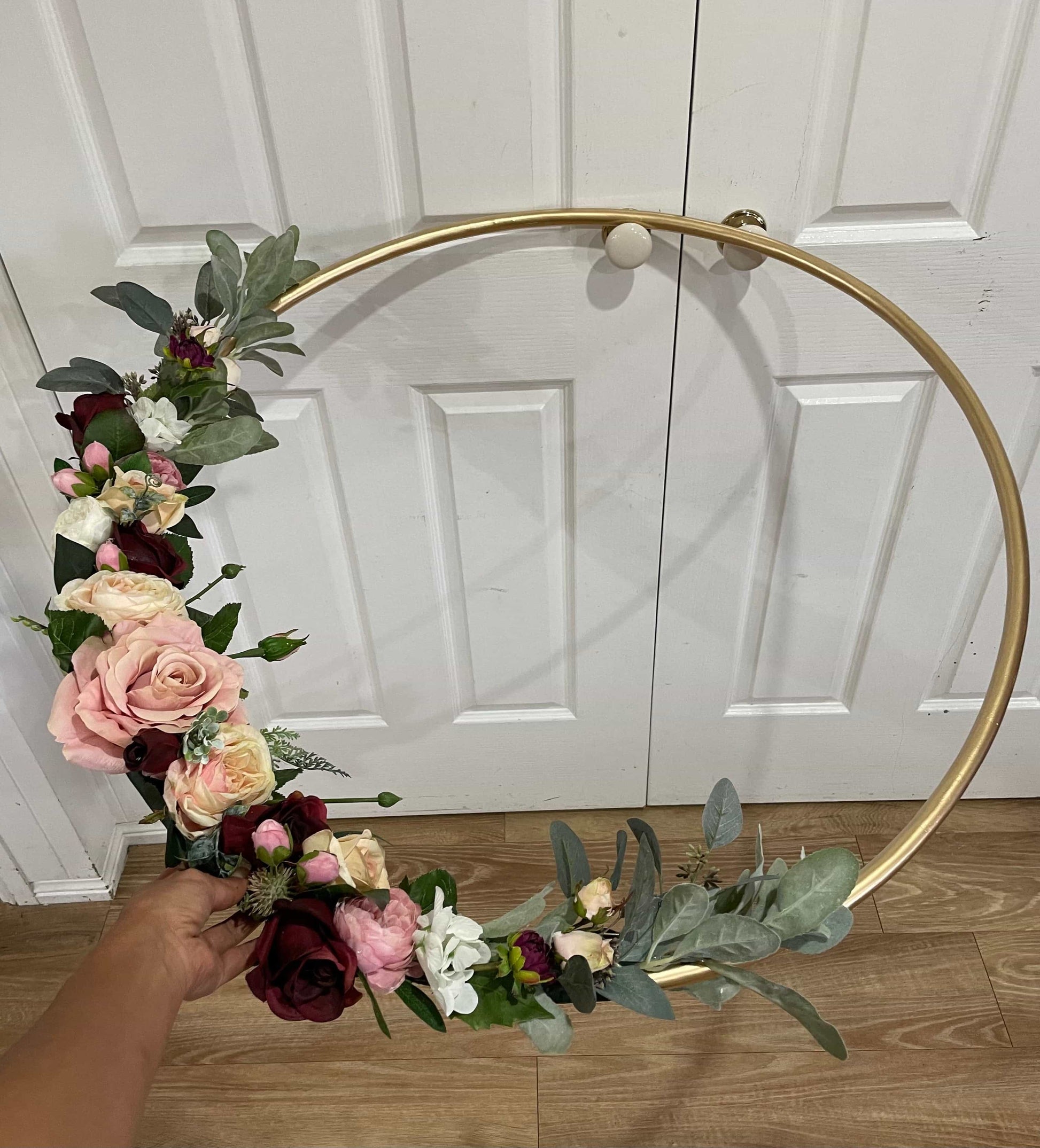 Big Golden Floral Hoop Wall Art customise-Personalised Hoops-All-Times-Gifts