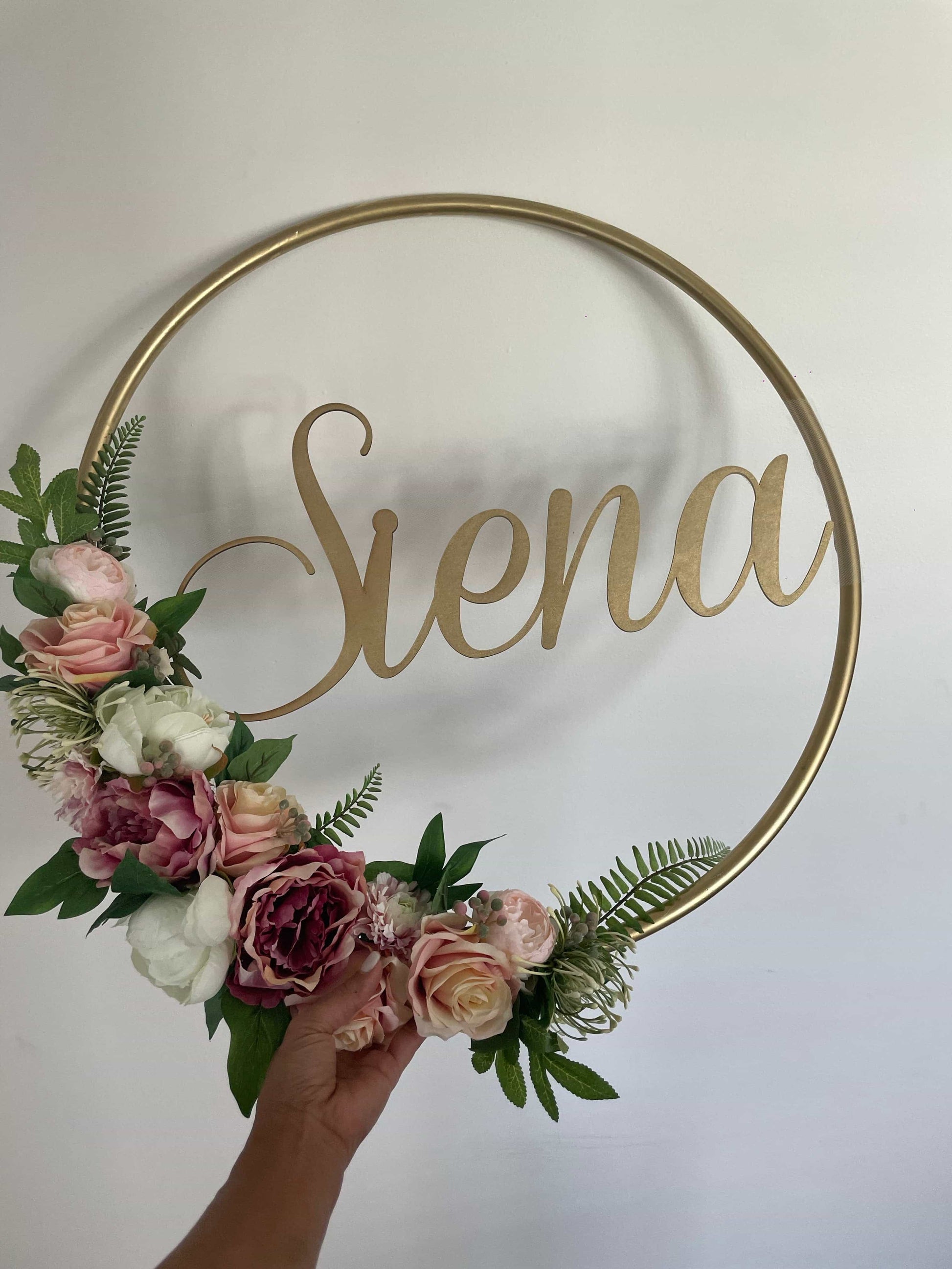 Big Golden Floral Hoop Wall Art customise-Personalised Hoops-All-Times-Gifts