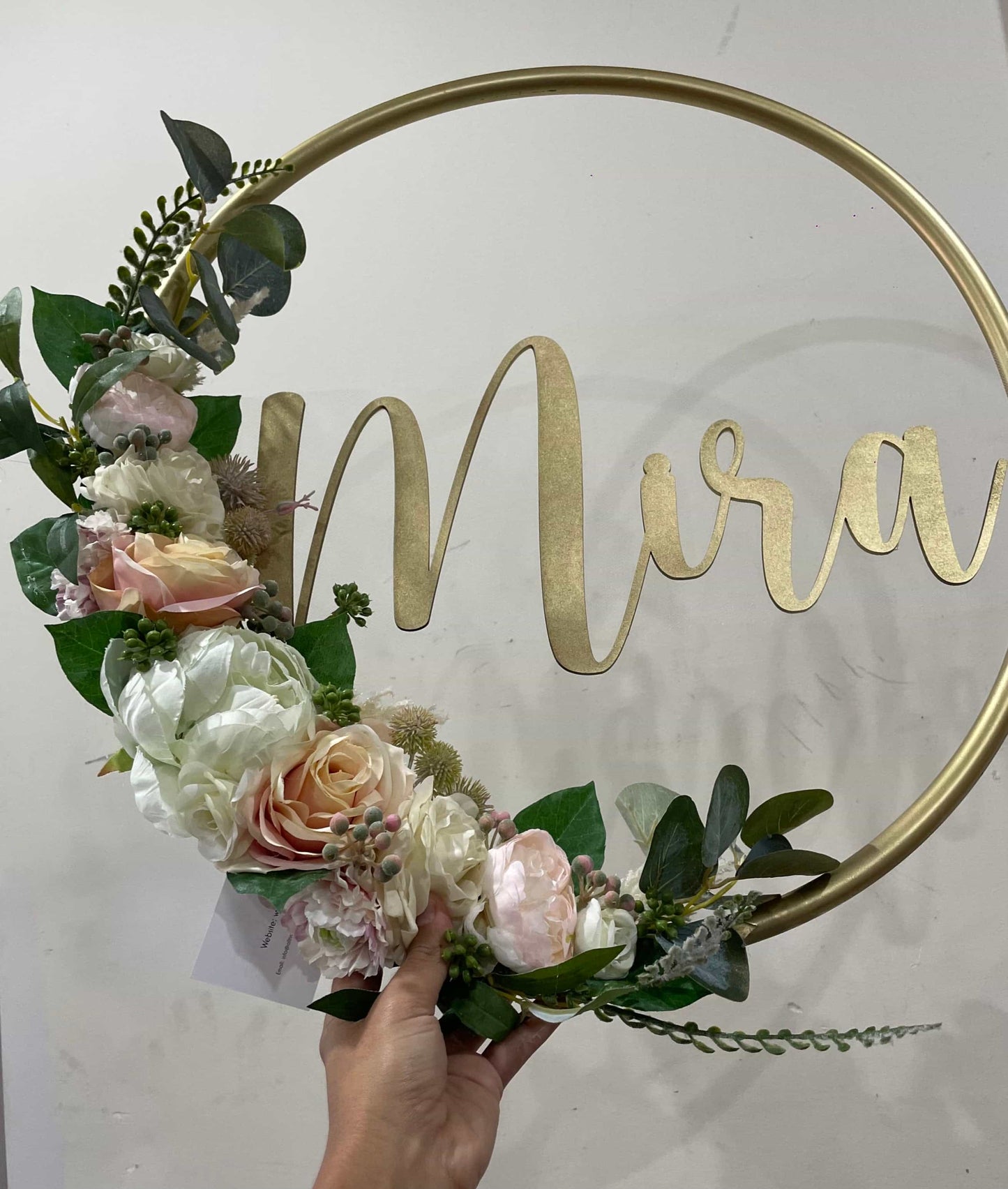 Big Golden Floral Hoop Wall Art customise-Personalised Hoops-All-Times-Gifts