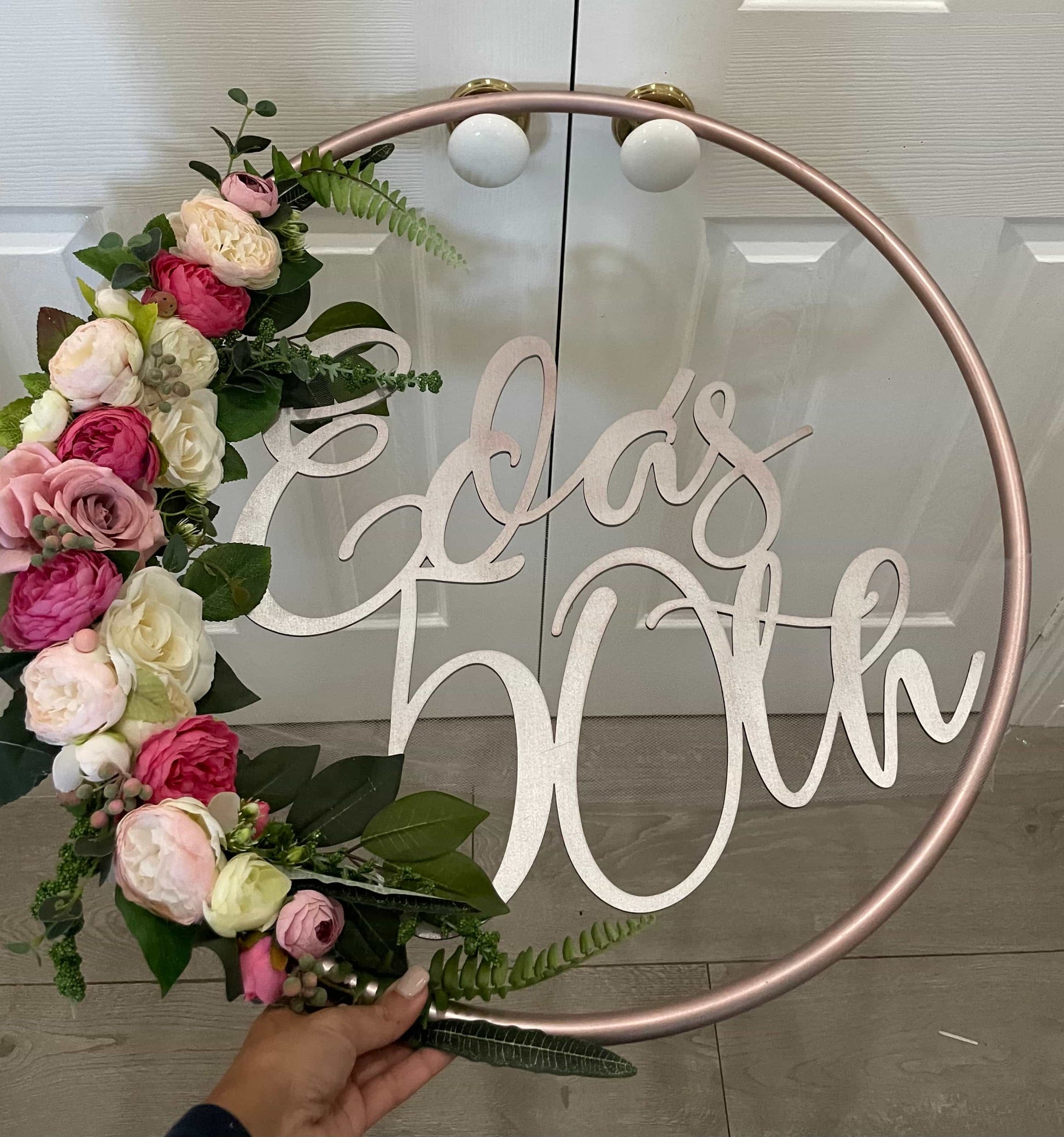Big Golden Floral Hoop Wall Art customise-Personalised Hoops-All-Times-Gifts