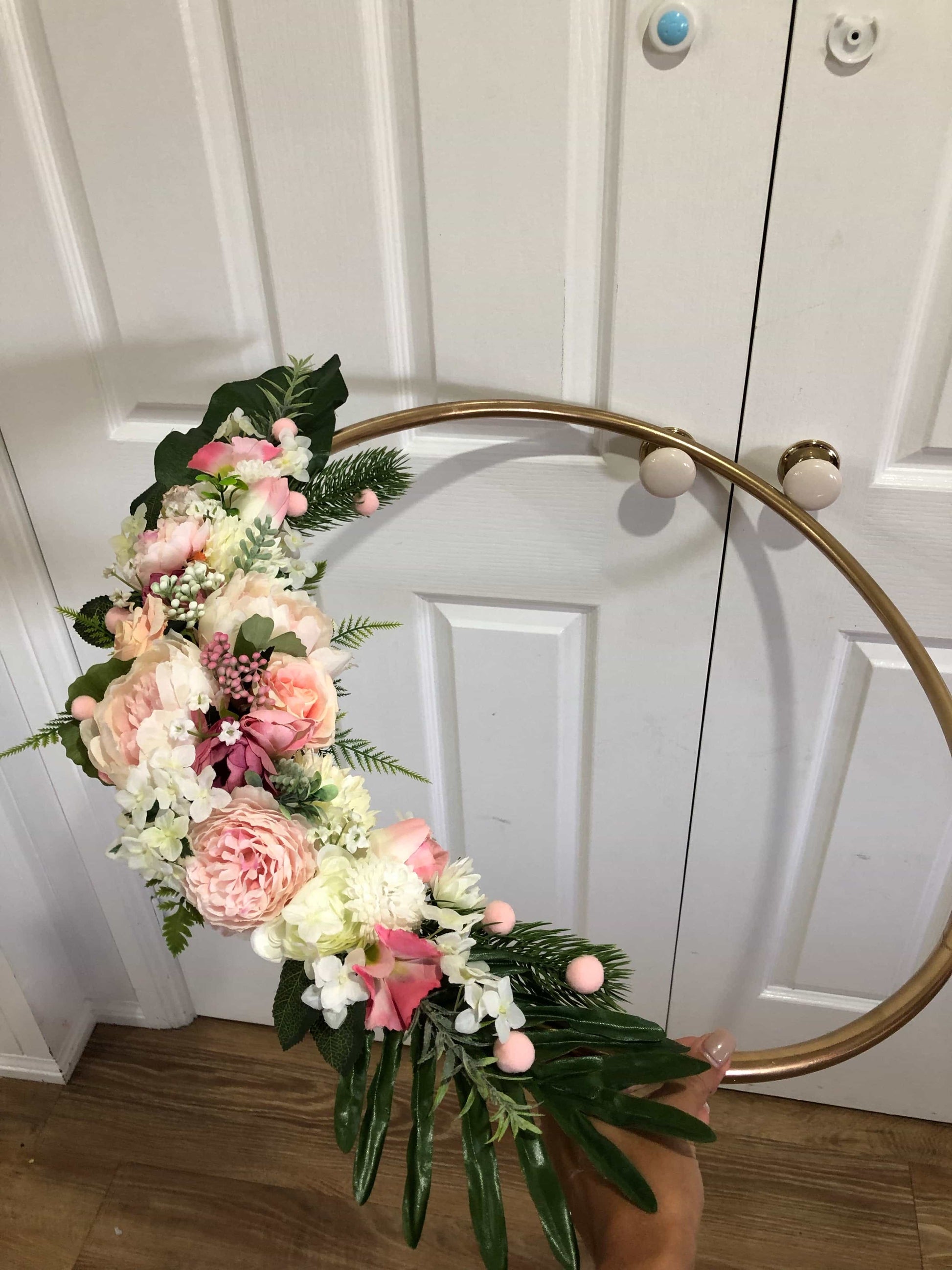 Big Golden Floral Hoop Wall Art customise-Personalised Hoops-All-Times-Gifts
