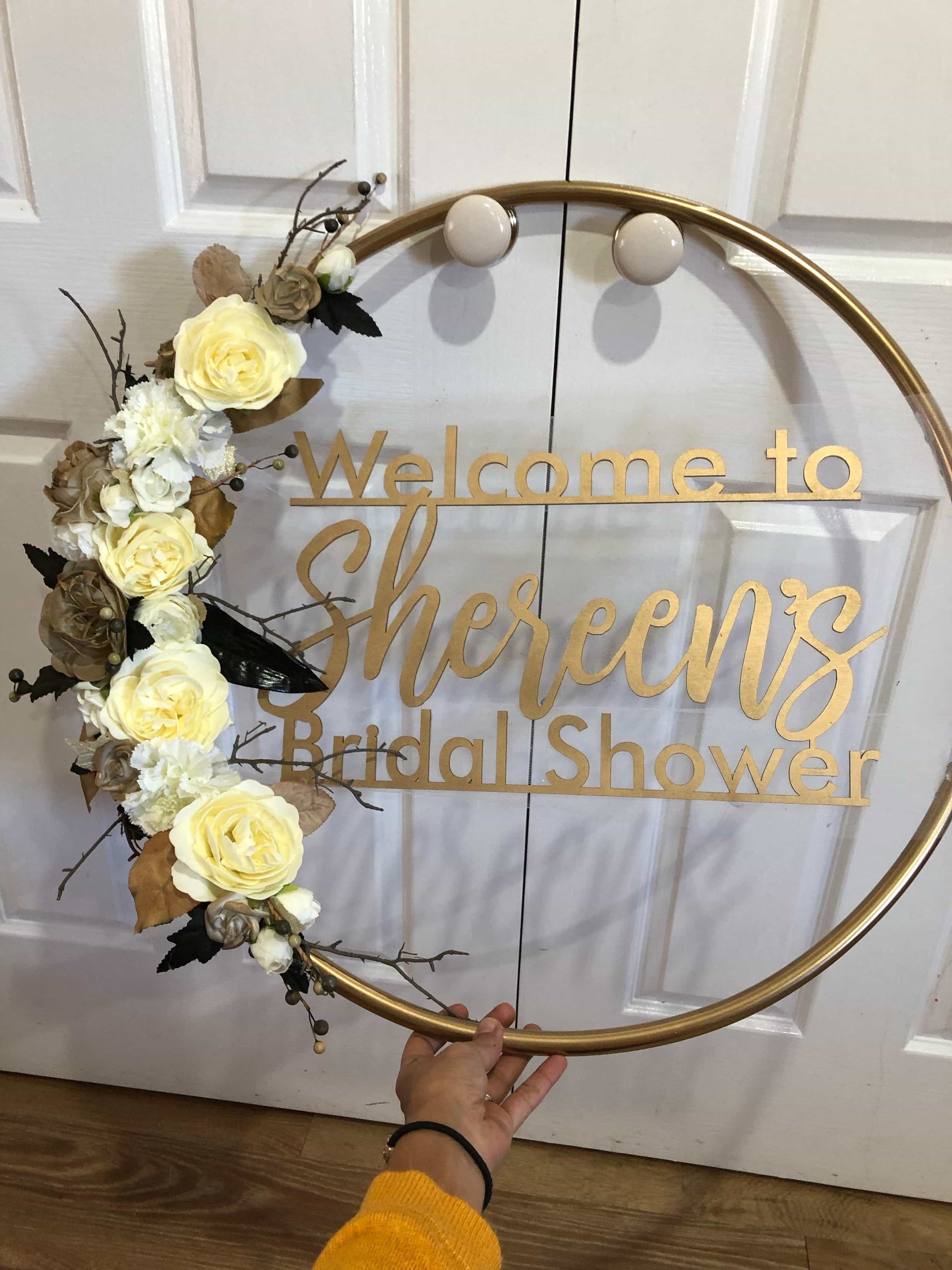 Big Golden Floral Hoop Wall Art customise-Personalised Hoops-All-Times-Gifts