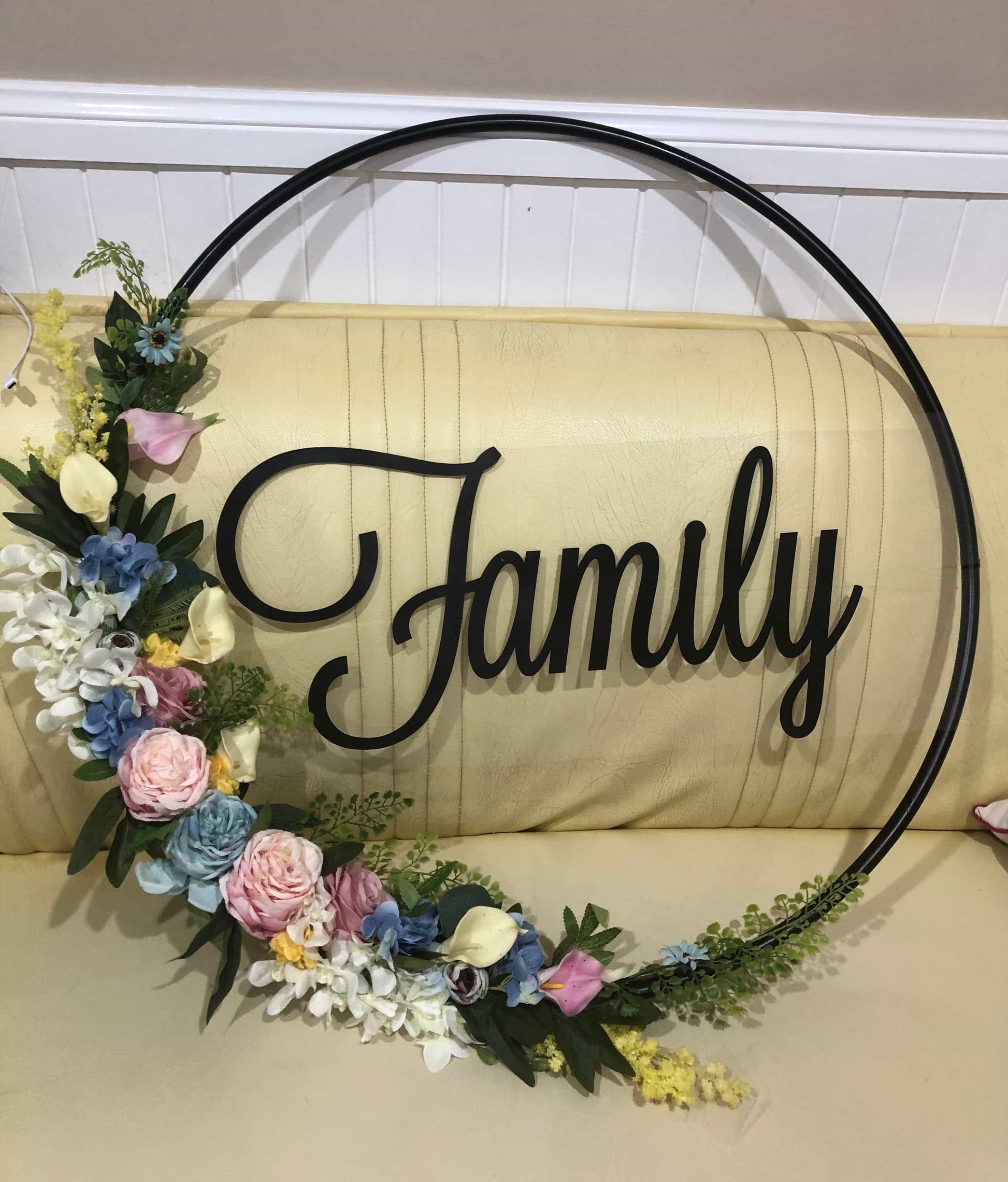 Big Golden Floral Hoop Wall Art customise-Personalised Hoops-All-Times-Gifts