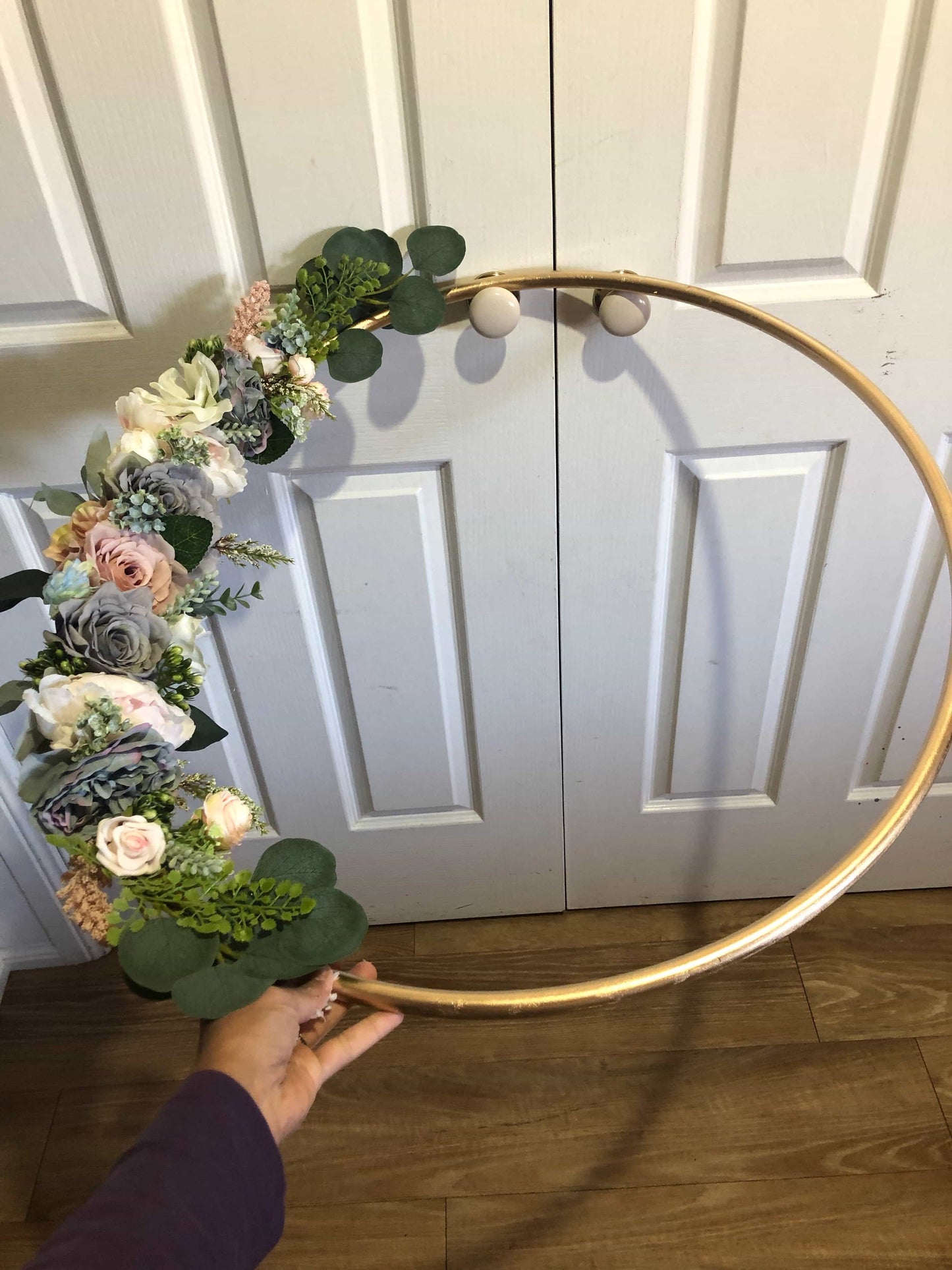 Big Golden Floral Hoop Wall Art customise-Personalised Hoops-All-Times-Gifts