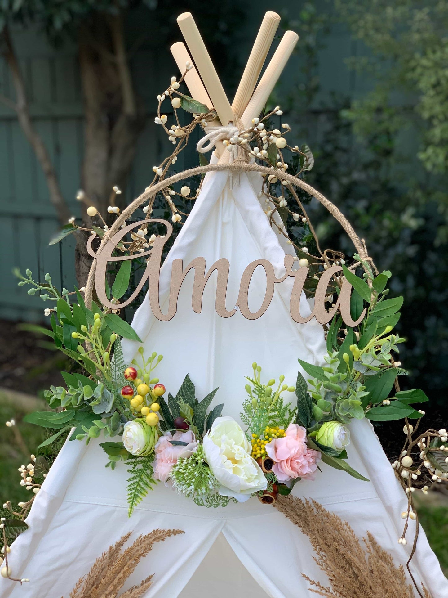 Floral Hoop Wall Art Wooden or Natural custom made-Personalised Hoops-All-Times-Gifts