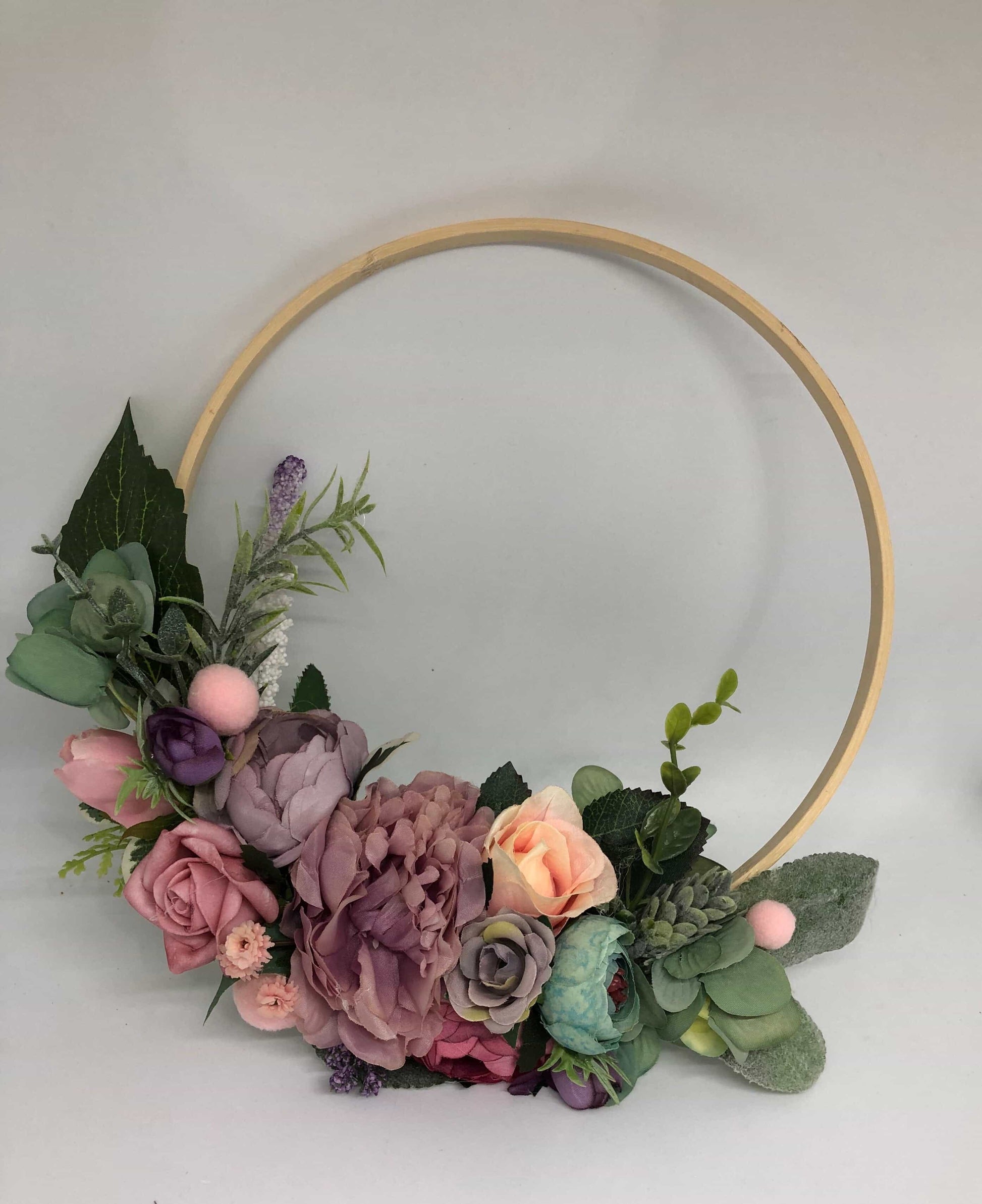 Floral Hoop Wall Art Wooden or Natural custom made-Personalised Hoops-All-Times-Gifts
