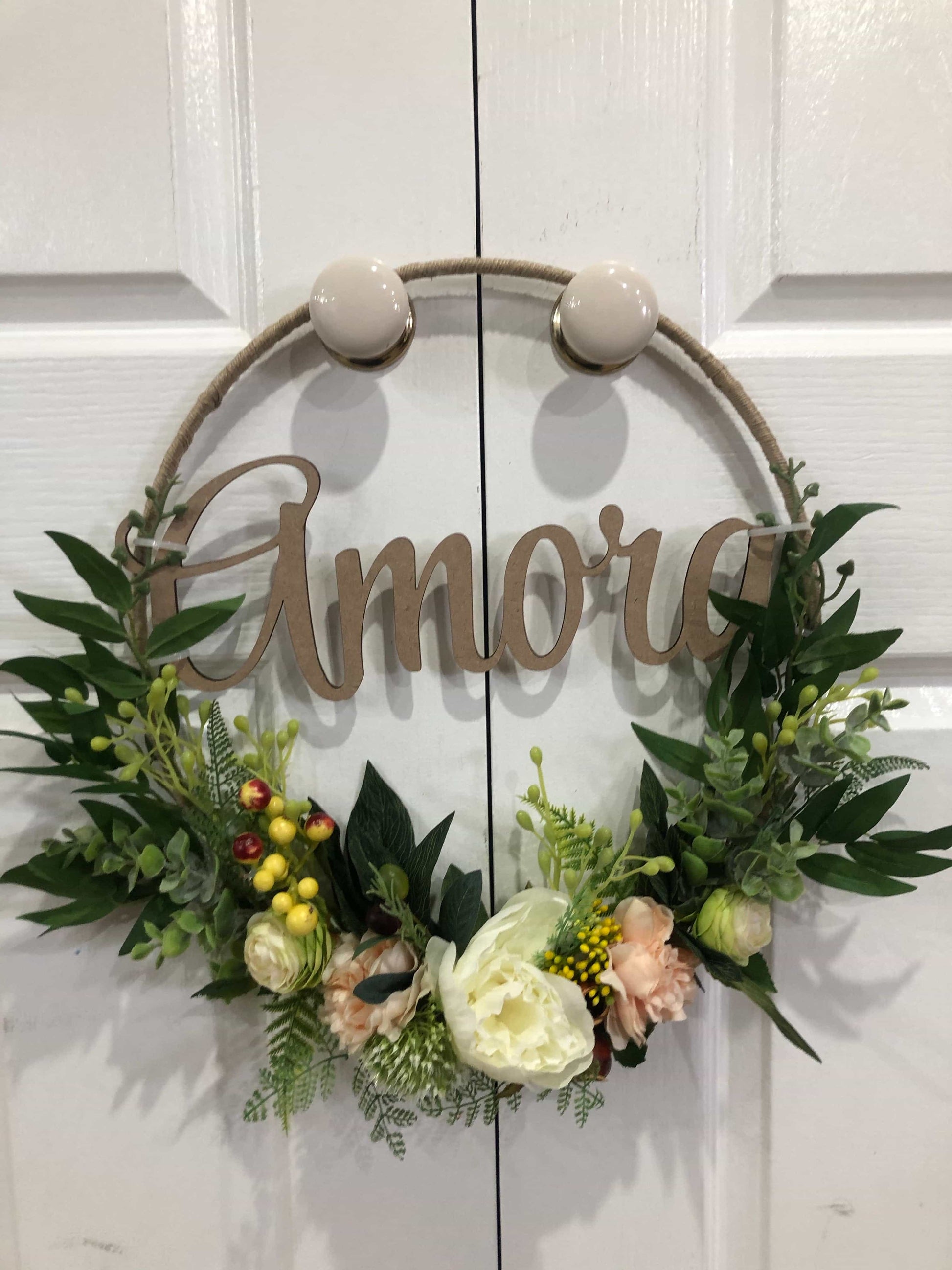 Floral Hoop Wall Art Wooden or Natural custom made-Personalised Hoops-All-Times-Gifts