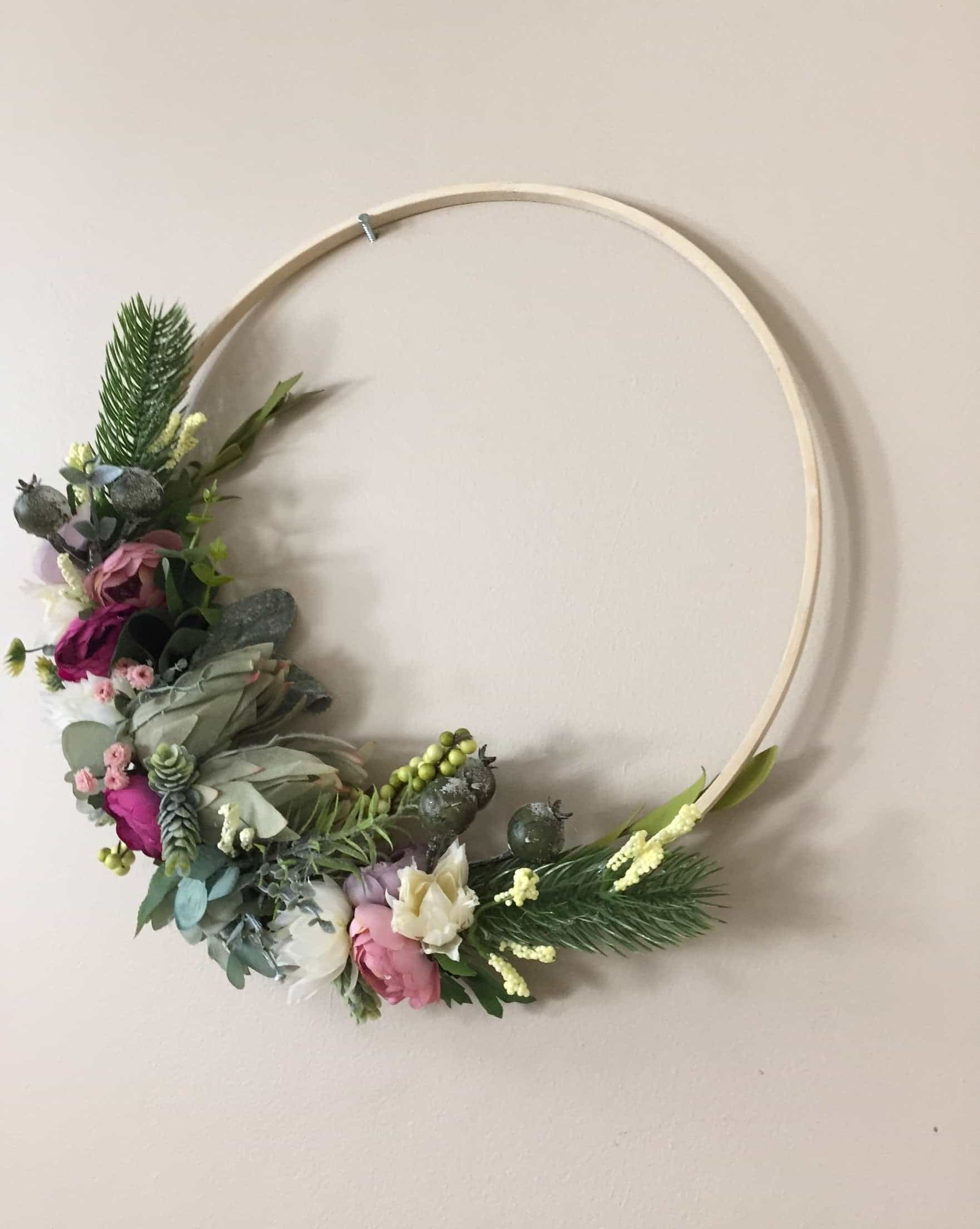 Floral Hoop Wall Art Wooden or Natural custom made-Personalised Hoops-All-Times-Gifts