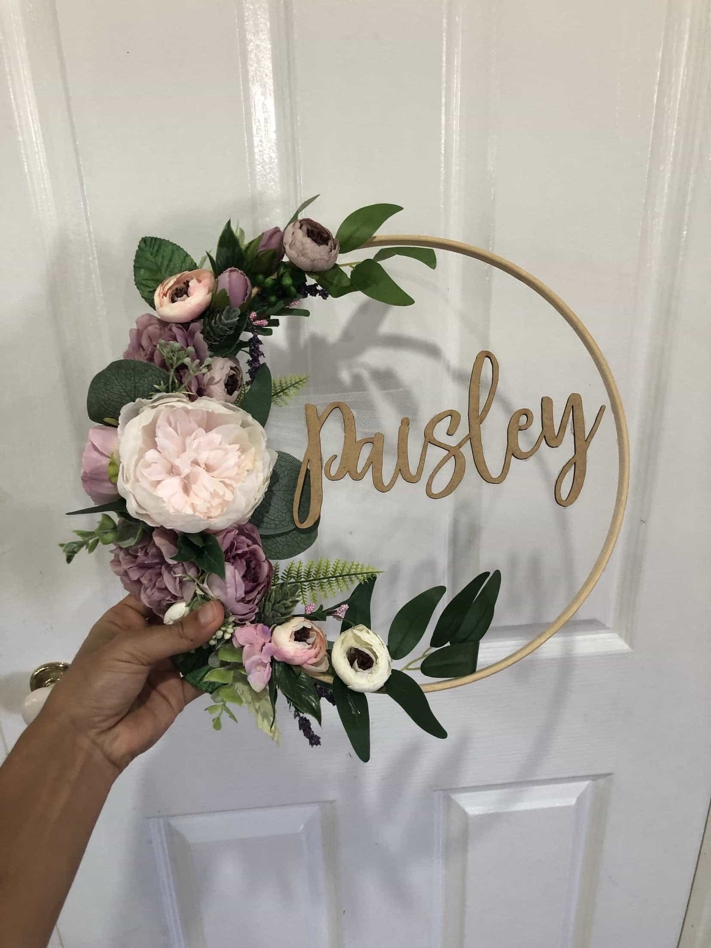 Floral Hoop Wall Art Wooden or Natural custom made-Personalised Hoops-All-Times-Gifts