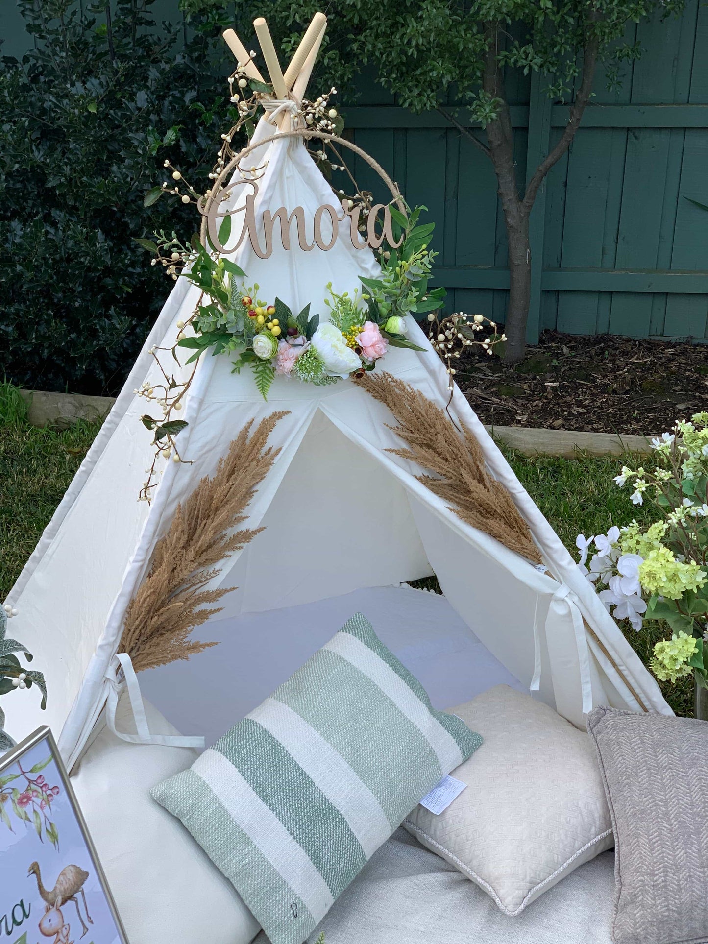 Floral Hoop Wall Art Wooden or Natural custom made-Personalised Hoops-All-Times-Gifts