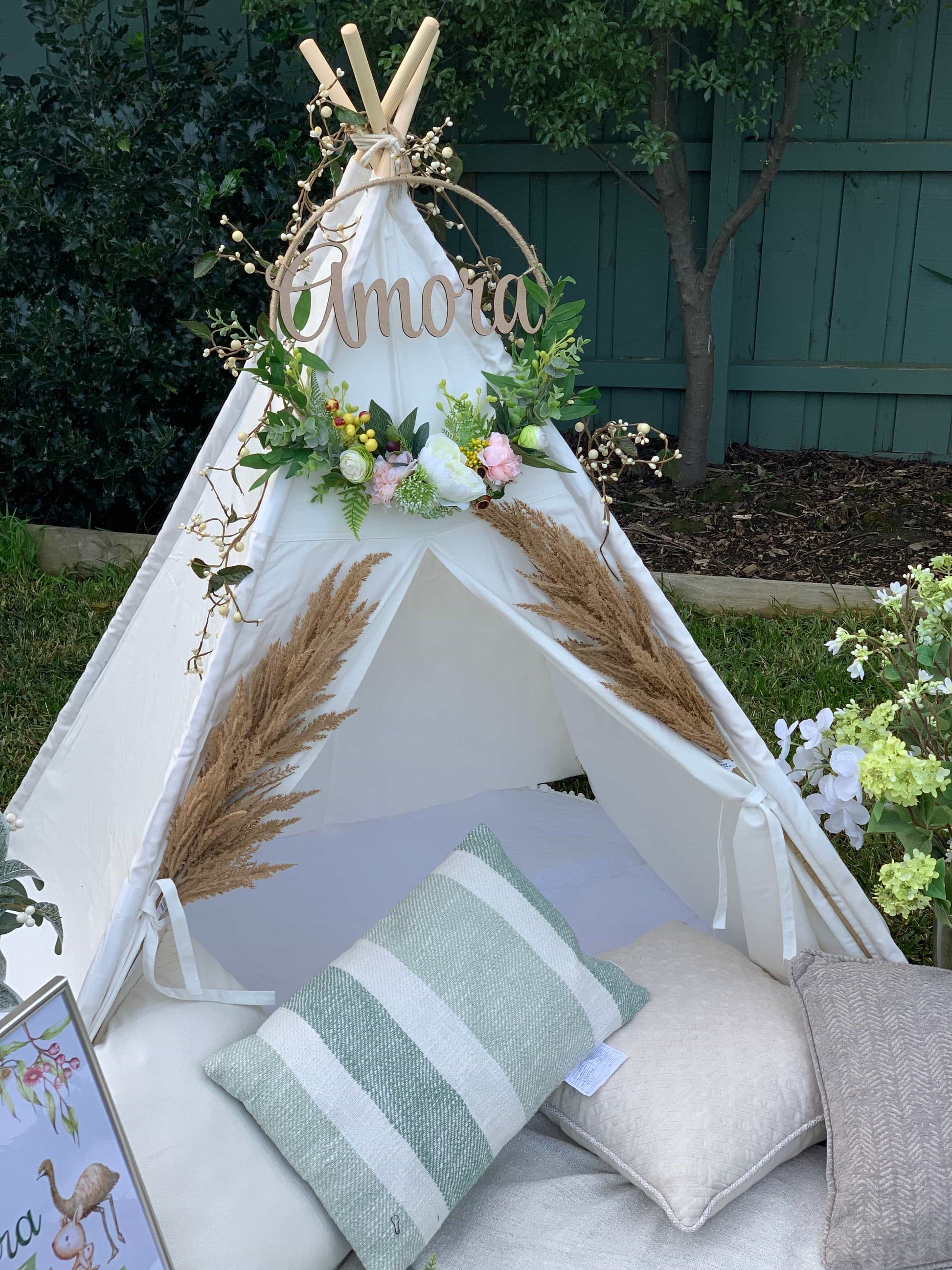 Floral Hoop Wall Art Wooden or Natural custom made-Personalised Hoops-All-Times-Gifts