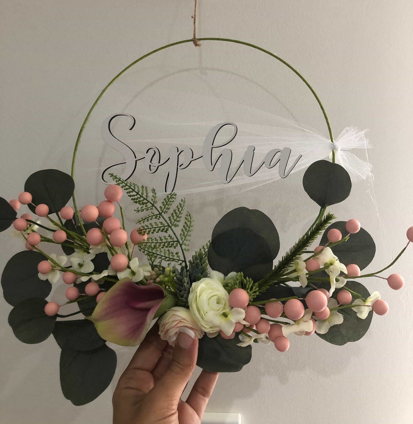 Floral Hoop Wall Art Wooden or Natural custom made-Personalised Hoops-All-Times-Gifts