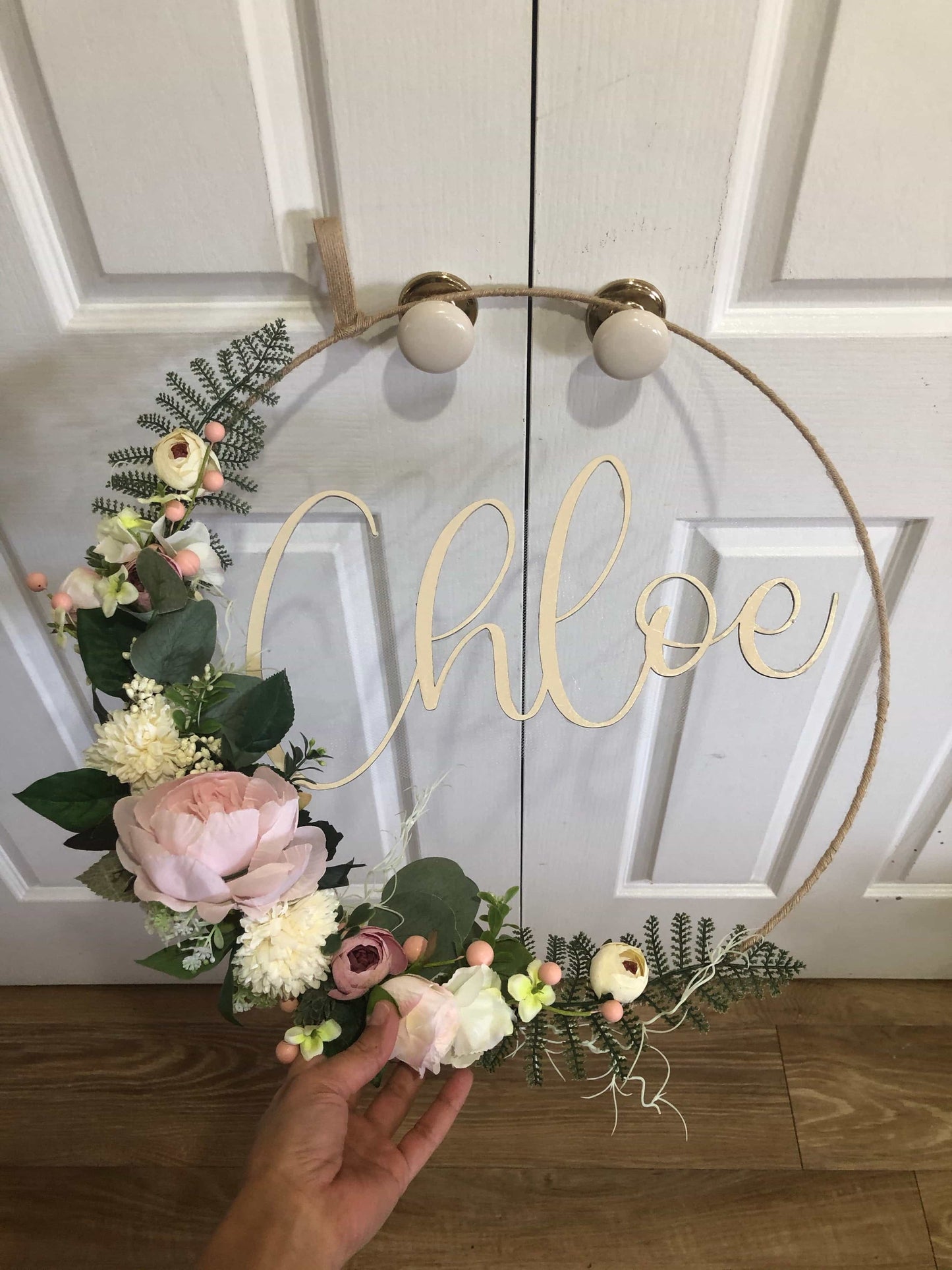 Floral Hoop Wall Art Wooden or Natural custom made-Personalised Hoops-All-Times-Gifts