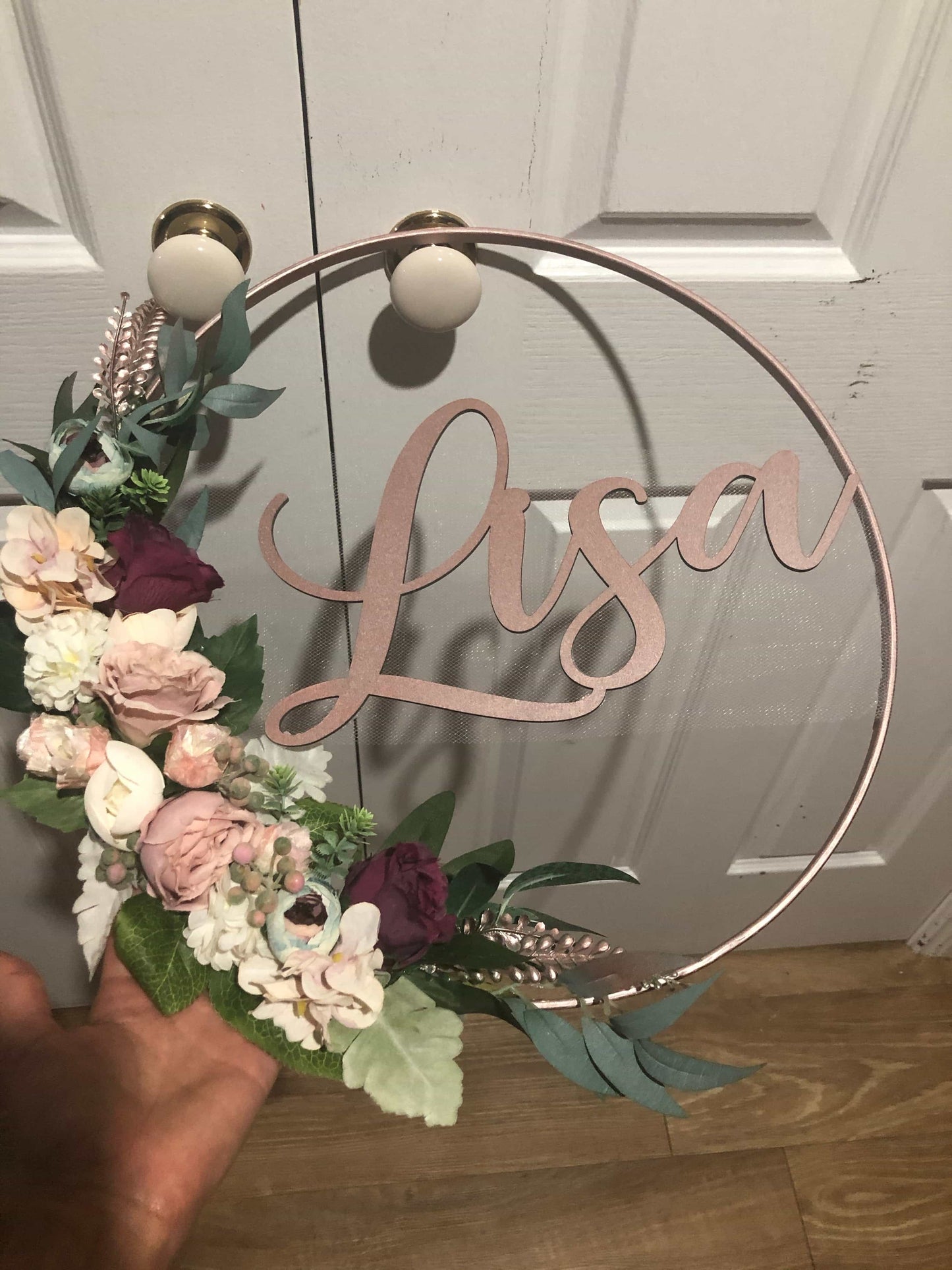Floral Hoop Wall Art Wooden or Natural custom made-Personalised Hoops-All-Times-Gifts
