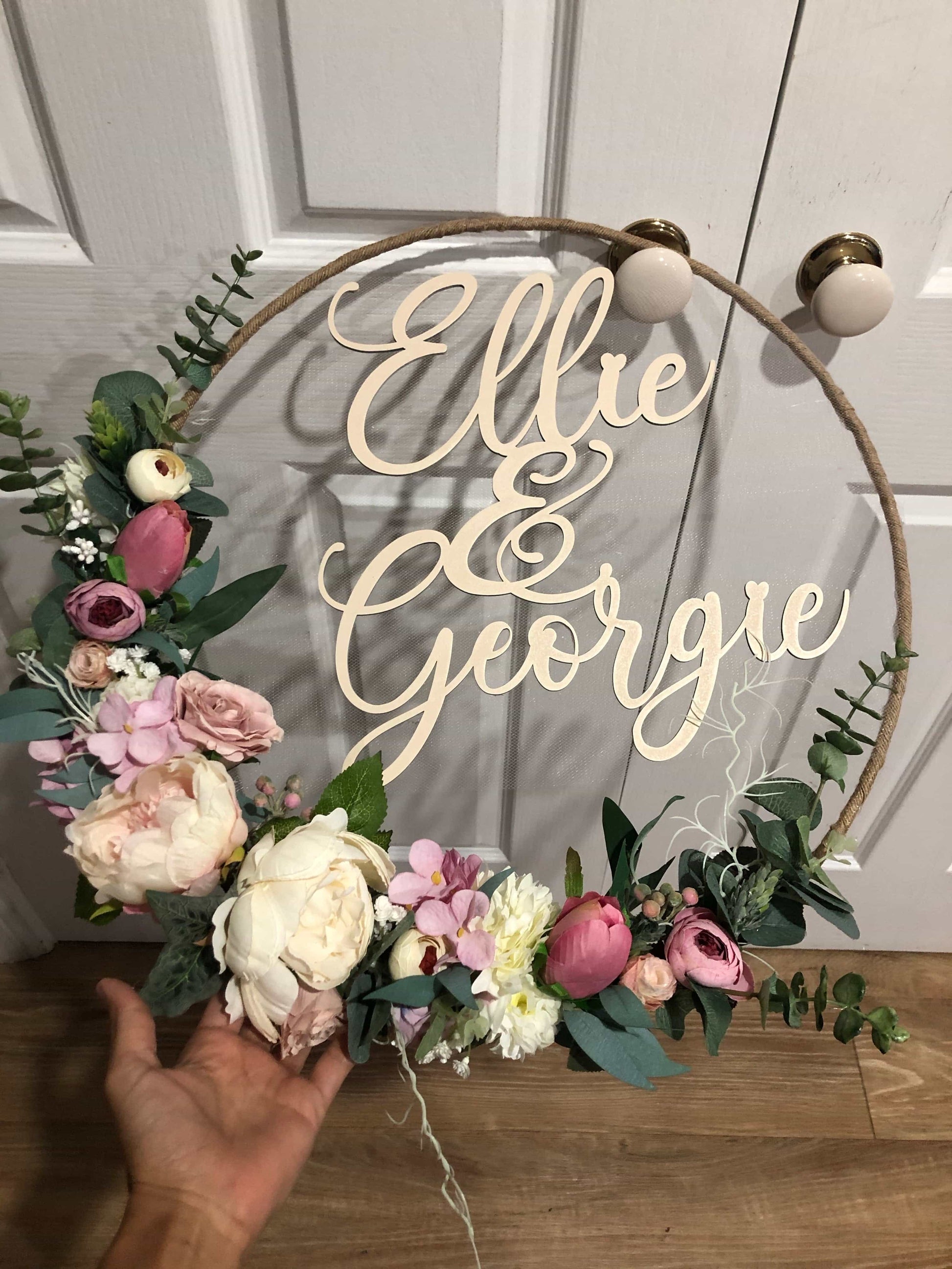 Floral Hoop Wall Art Wooden or Natural custom made-Personalised Hoops-All-Times-Gifts