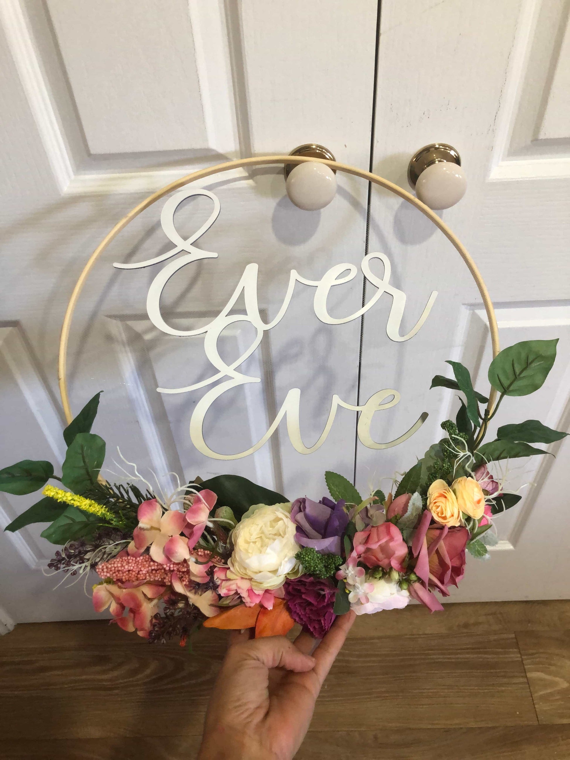 Floral Hoop Wall Art Wooden or Natural custom made-Personalised Hoops-All-Times-Gifts