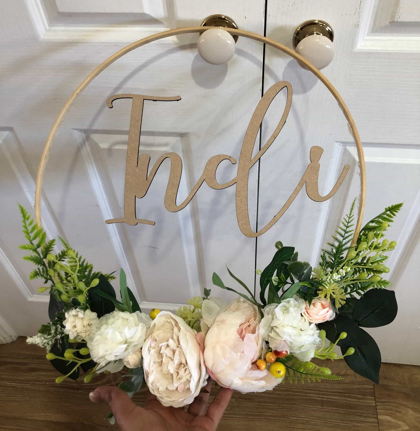 Floral Hoop Wall Art Wooden or Natural custom made-Personalised Hoops-All-Times-Gifts