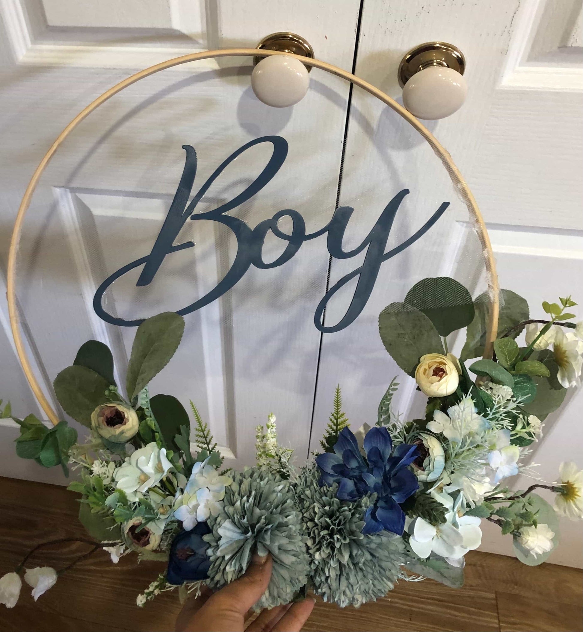 Floral Hoop Wall Art Wooden or Natural custom made-Personalised Hoops-All-Times-Gifts