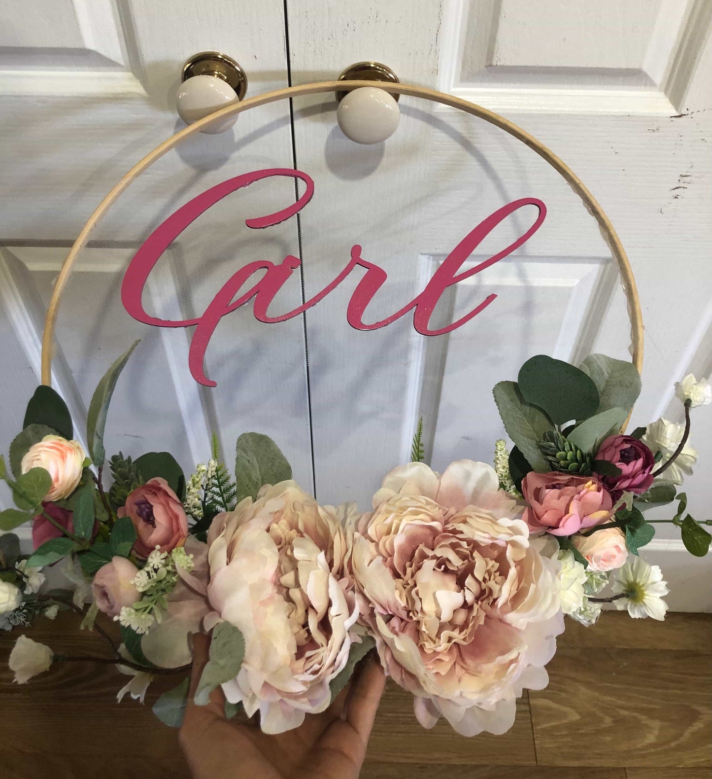 Floral Hoop Wall Art Wooden or Natural custom made-Personalised Hoops-All-Times-Gifts
