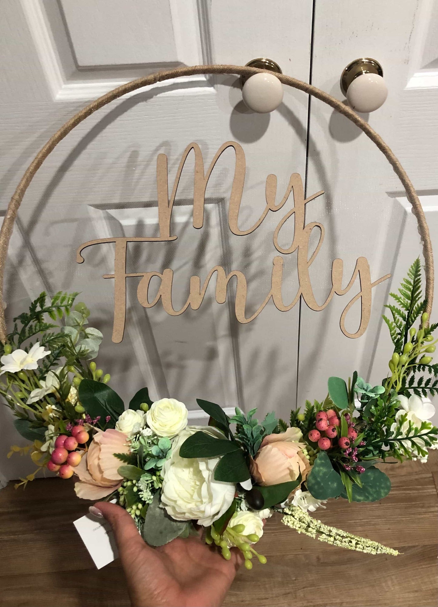 Floral Hoop Wall Art Wooden or Natural custom made-Personalised Hoops-All-Times-Gifts