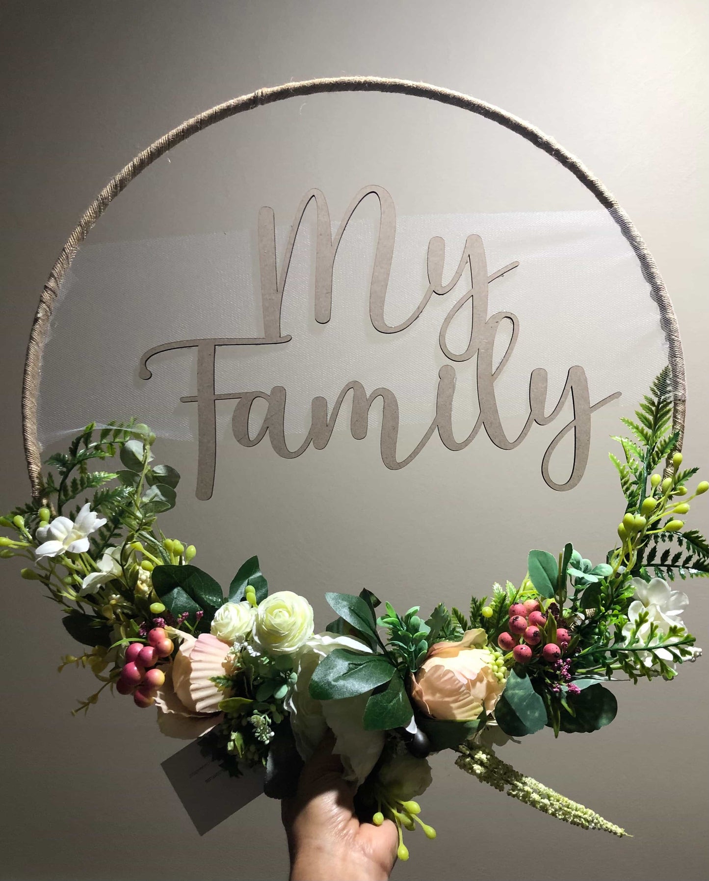 Floral Hoop Wall Art Wooden or Natural custom made-Personalised Hoops-All-Times-Gifts