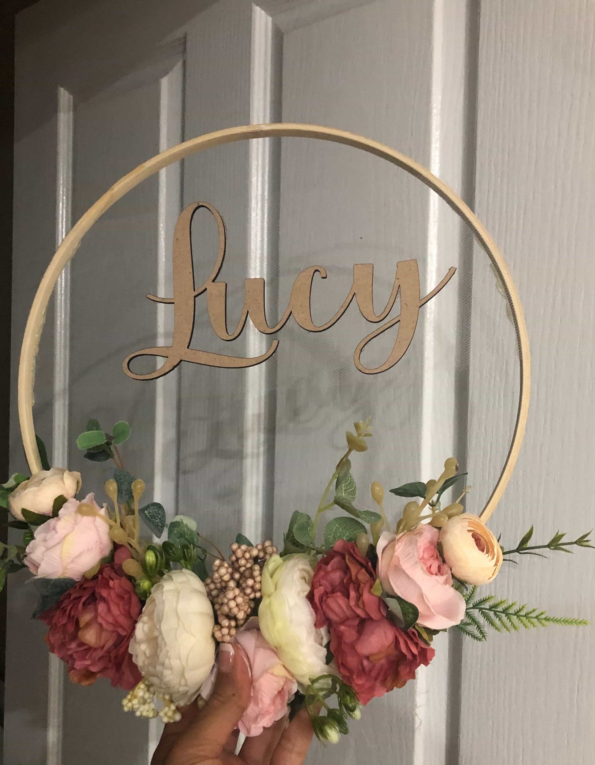 Floral Hoop Wall Art Wooden or Natural custom made-Personalised Hoops-All-Times-Gifts