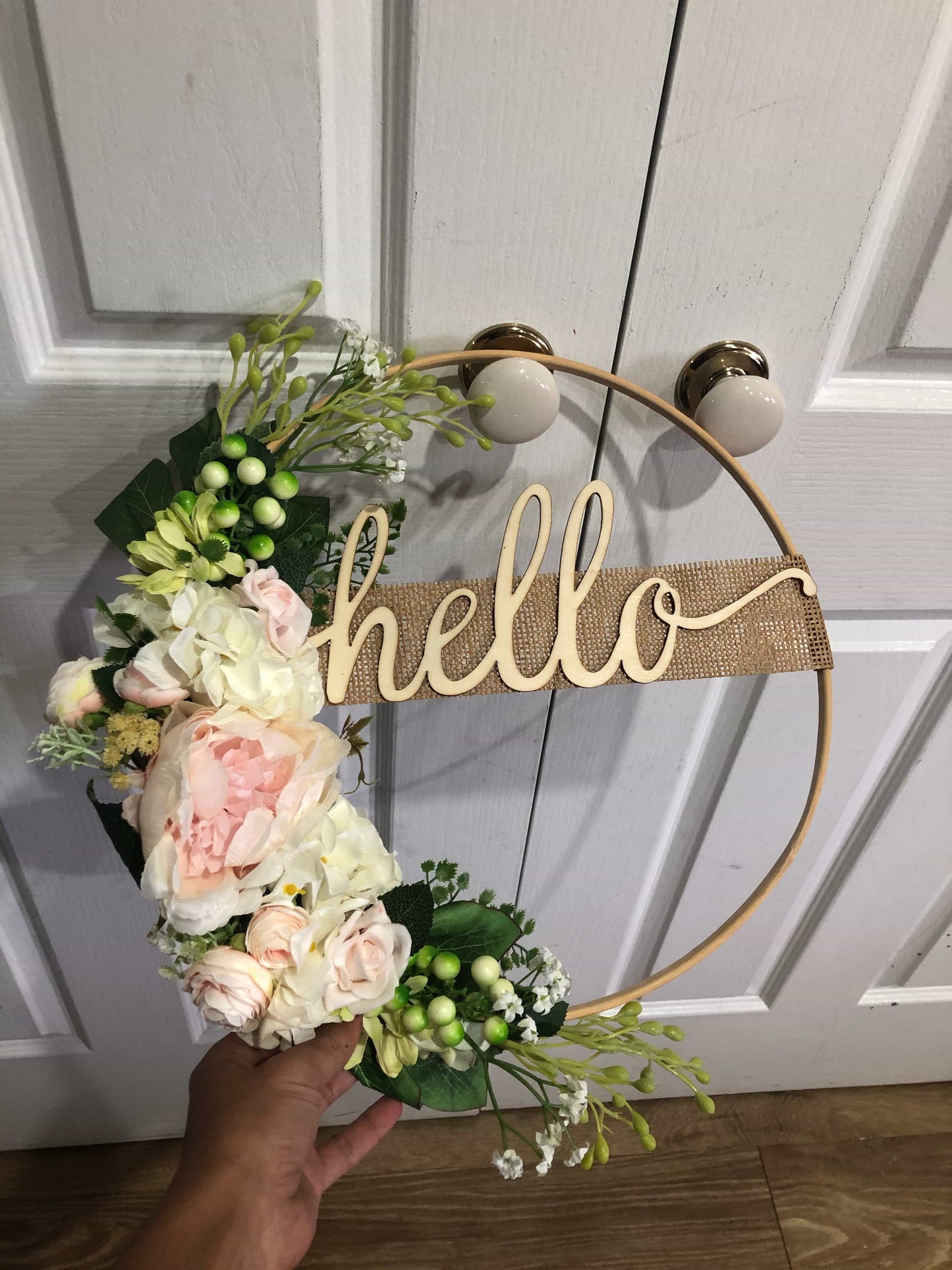 Floral Hoop Wall Art Wooden or Natural custom made-Personalised Hoops-All-Times-Gifts