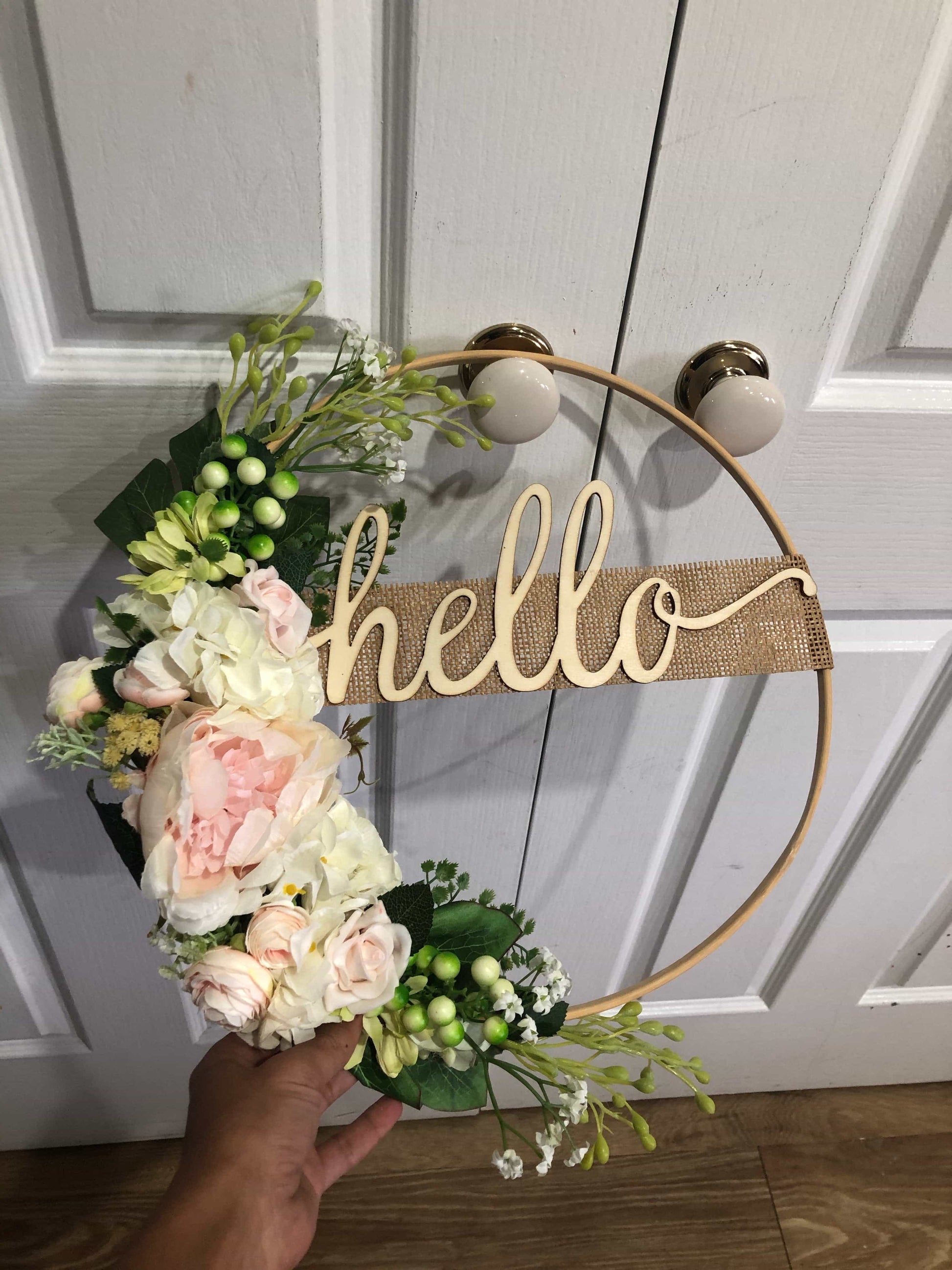 Floral Hoop Wall Art Wooden or Natural custom made-Personalised Hoops-All-Times-Gifts