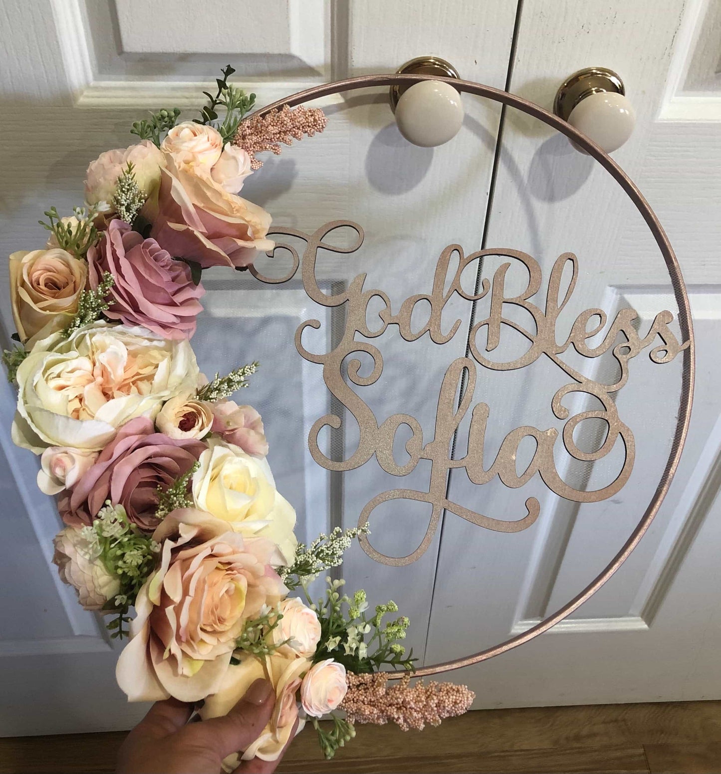 Floral Hoop Wall Art Wooden or Natural custom made-Personalised Hoops-All-Times-Gifts