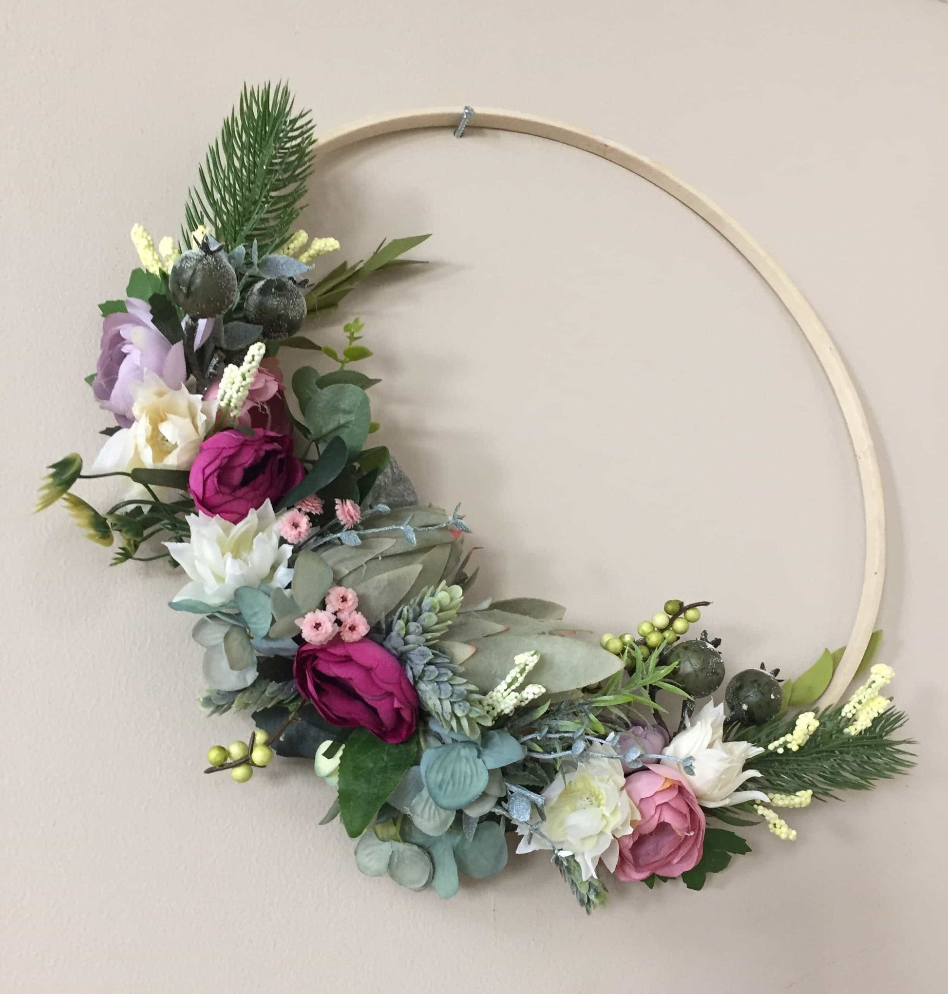 Floral Hoop Wall Art Wooden or Natural custom made-Personalised Hoops-All-Times-Gifts