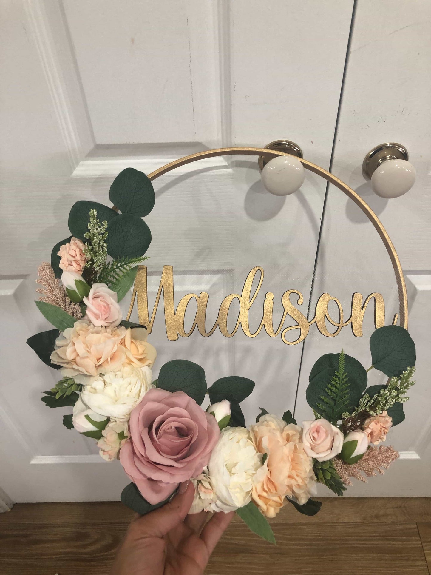 Floral Hoop Wall Art Wooden or Natural custom made-Personalised Hoops-All-Times-Gifts