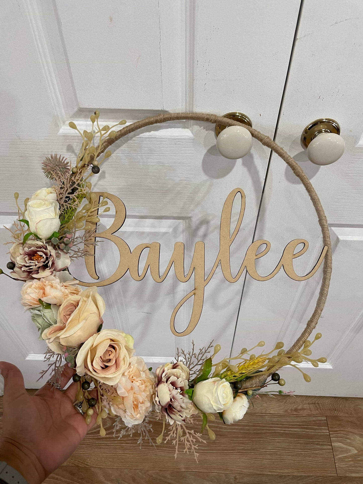 Floral Hoop Wall Art Wooden or Natural custom made-Personalised Hoops-All-Times-Gifts