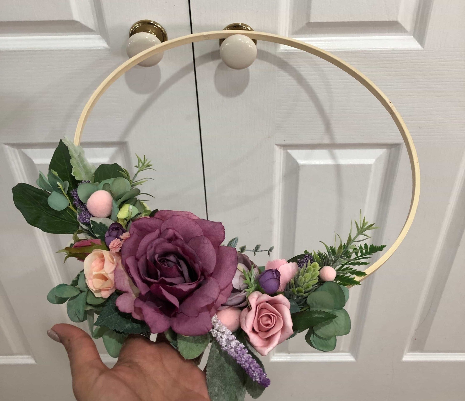 Floral Hoop Wall Art Wooden or Natural custom made-Personalised Hoops-All-Times-Gifts