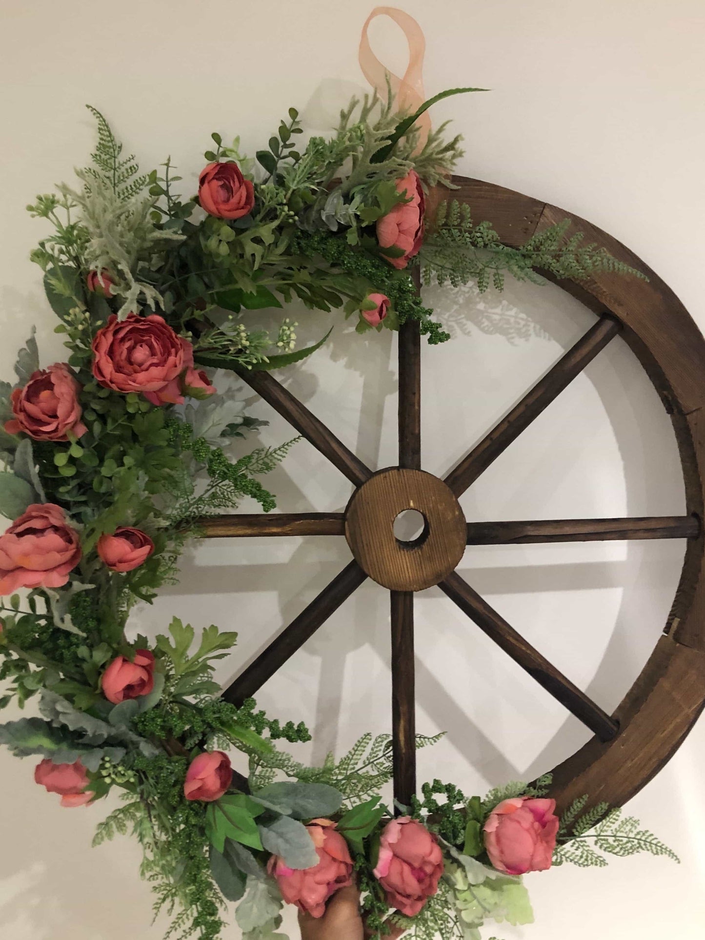 Floral Wooden Wagon Wheel-All-Times-Gifts