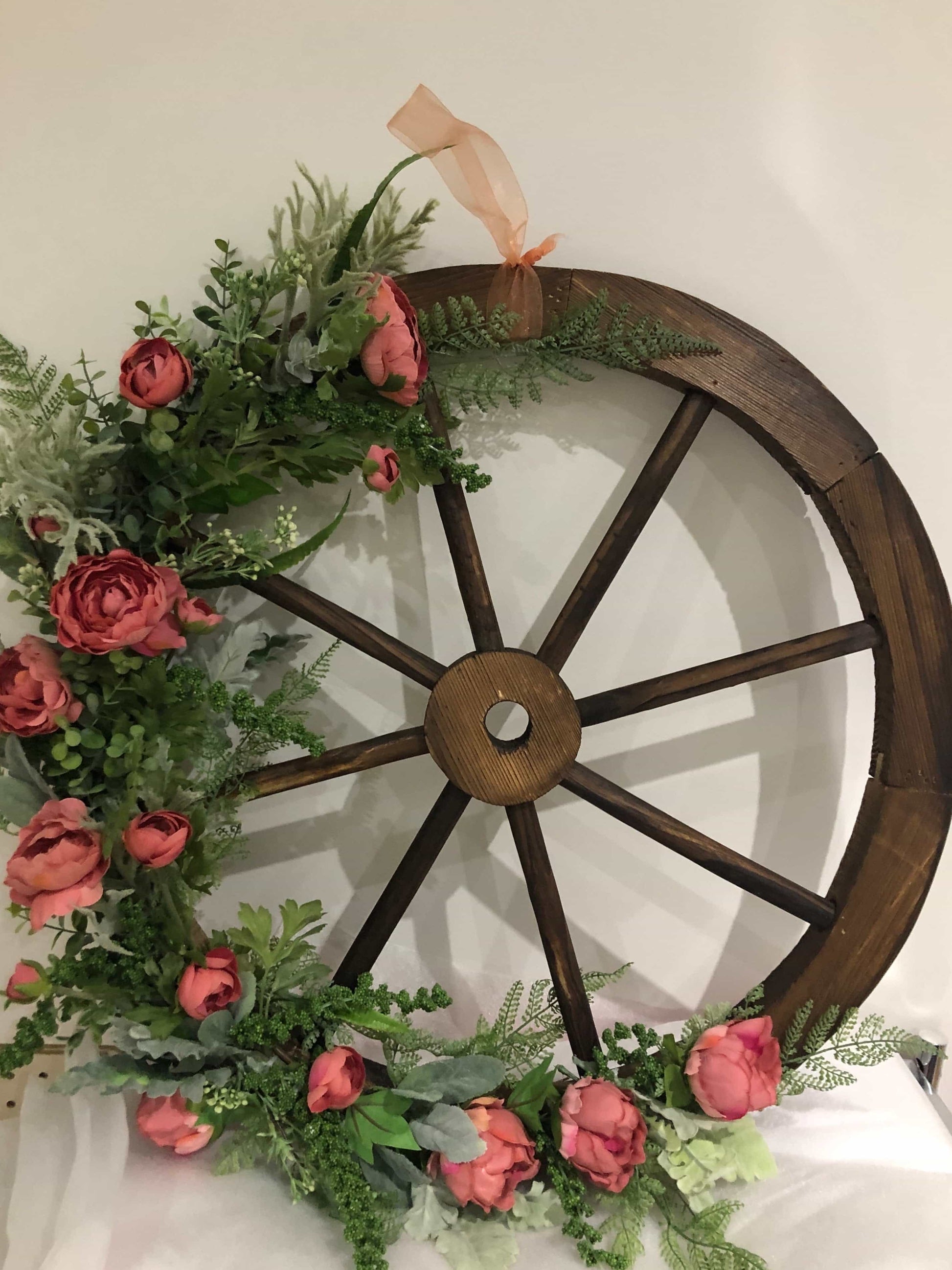 Floral Wooden Wagon Wheel-All-Times-Gifts