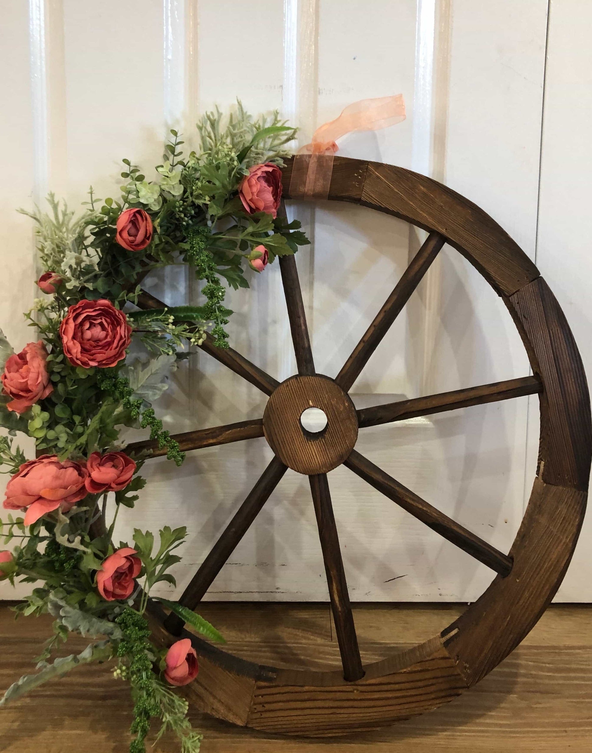 Floral Wooden Wagon Wheel-All-Times-Gifts