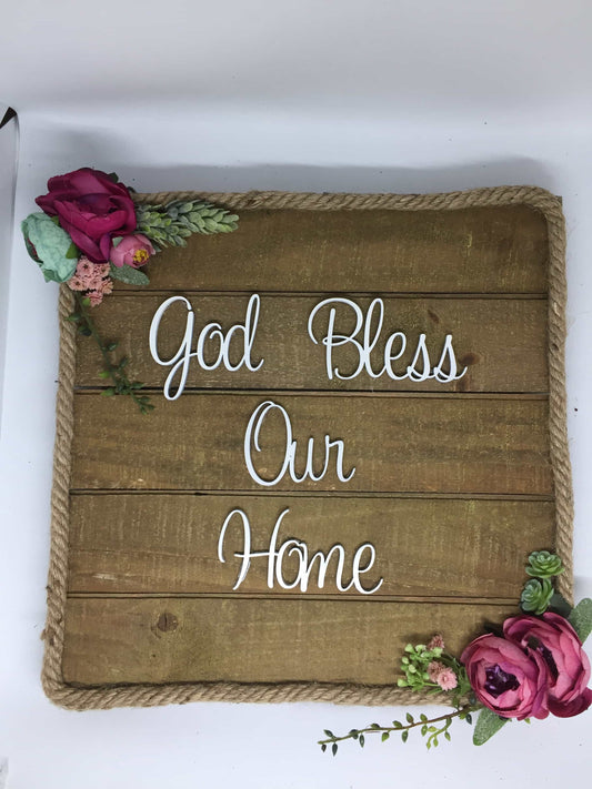 God bless our home square wooden plaque custom made-All-Times-Gifts
