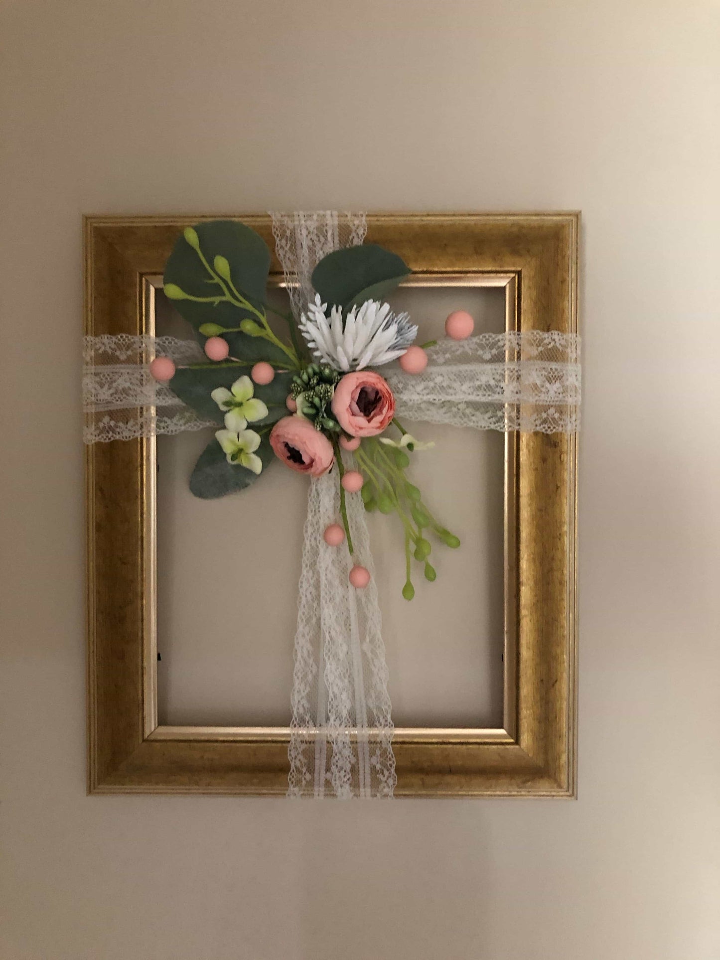Golden frame with elegant floral cross-All-Times-Gifts