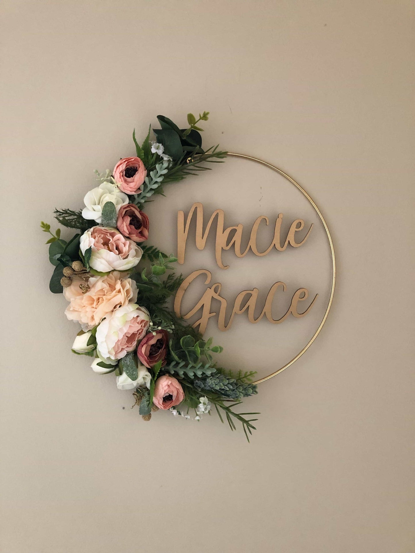 Floral Golden Hoop Wall Art custom made-Personalised Hoops-All-Times-Gifts