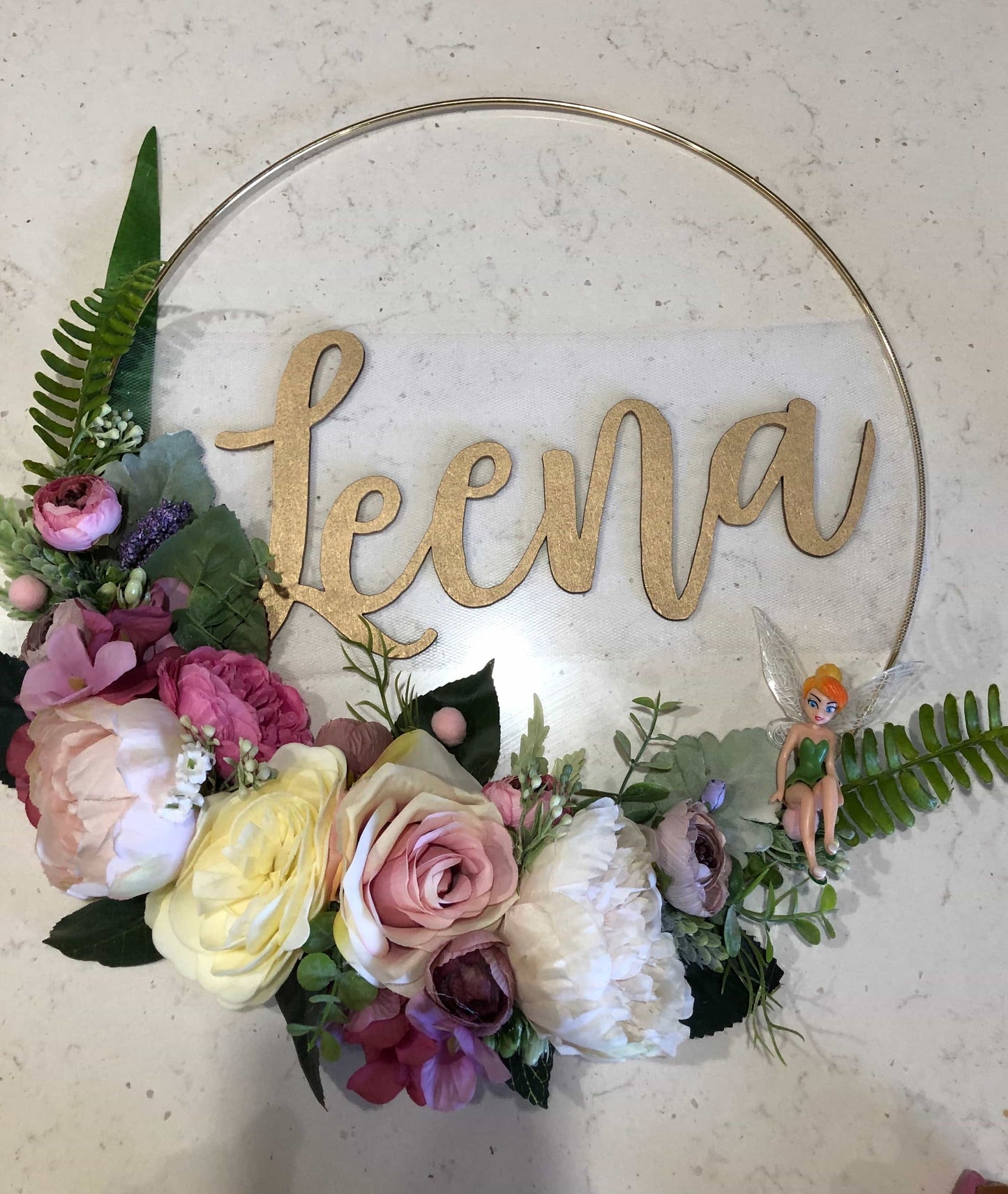 Floral Golden Hoop Wall Art custom made-Personalised Hoops-All-Times-Gifts