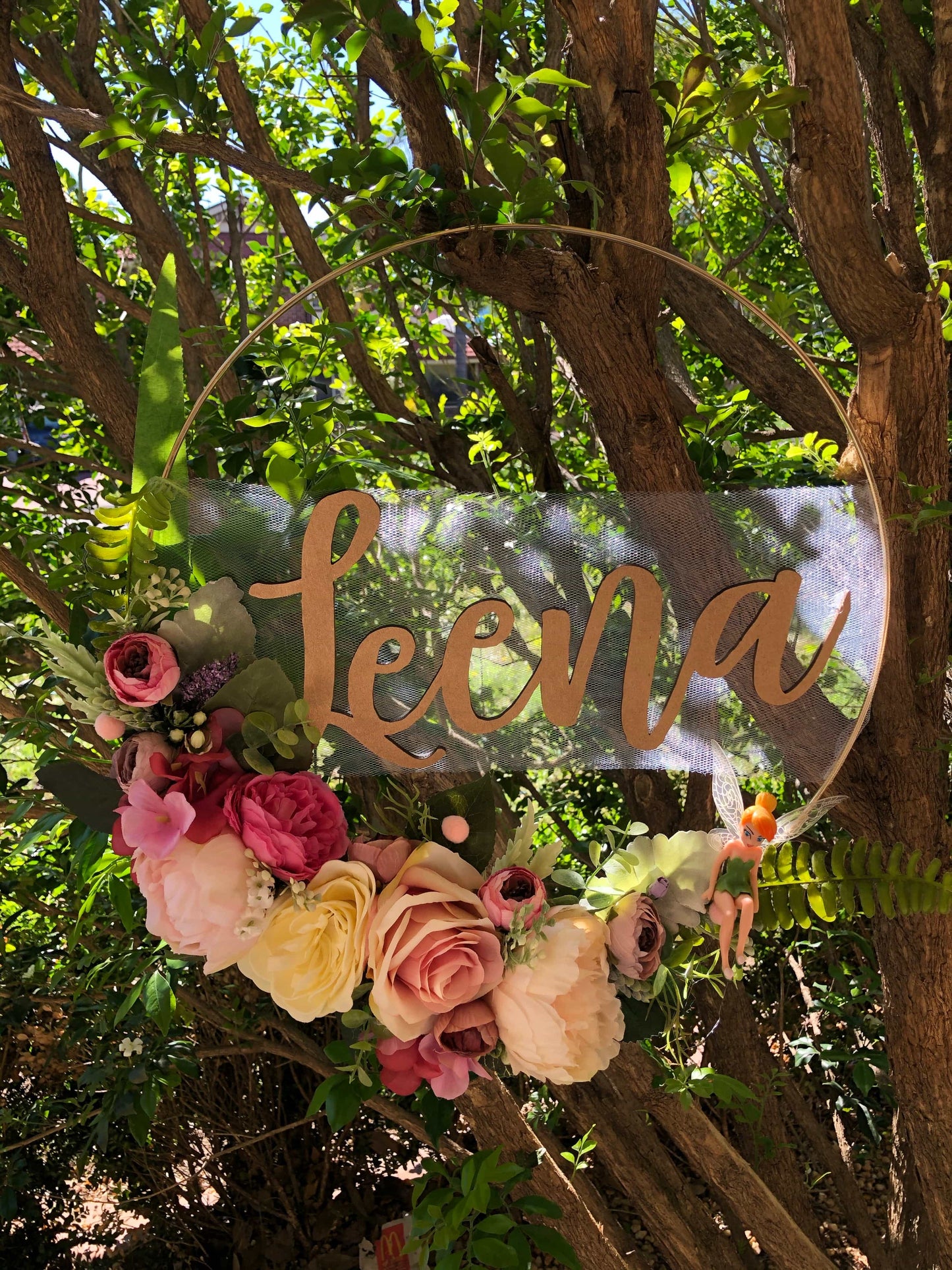 Floral Golden Hoop Wall Art custom made-Personalised Hoops-All-Times-Gifts