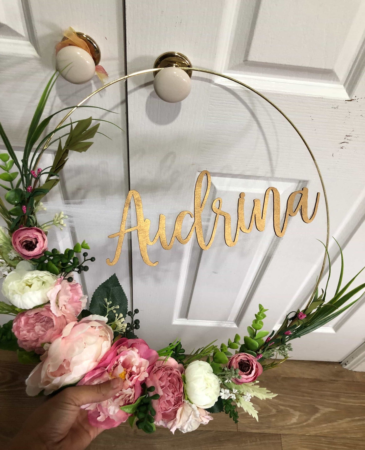 Floral Golden Hoop Wall Art custom made-Personalised Hoops-All-Times-Gifts