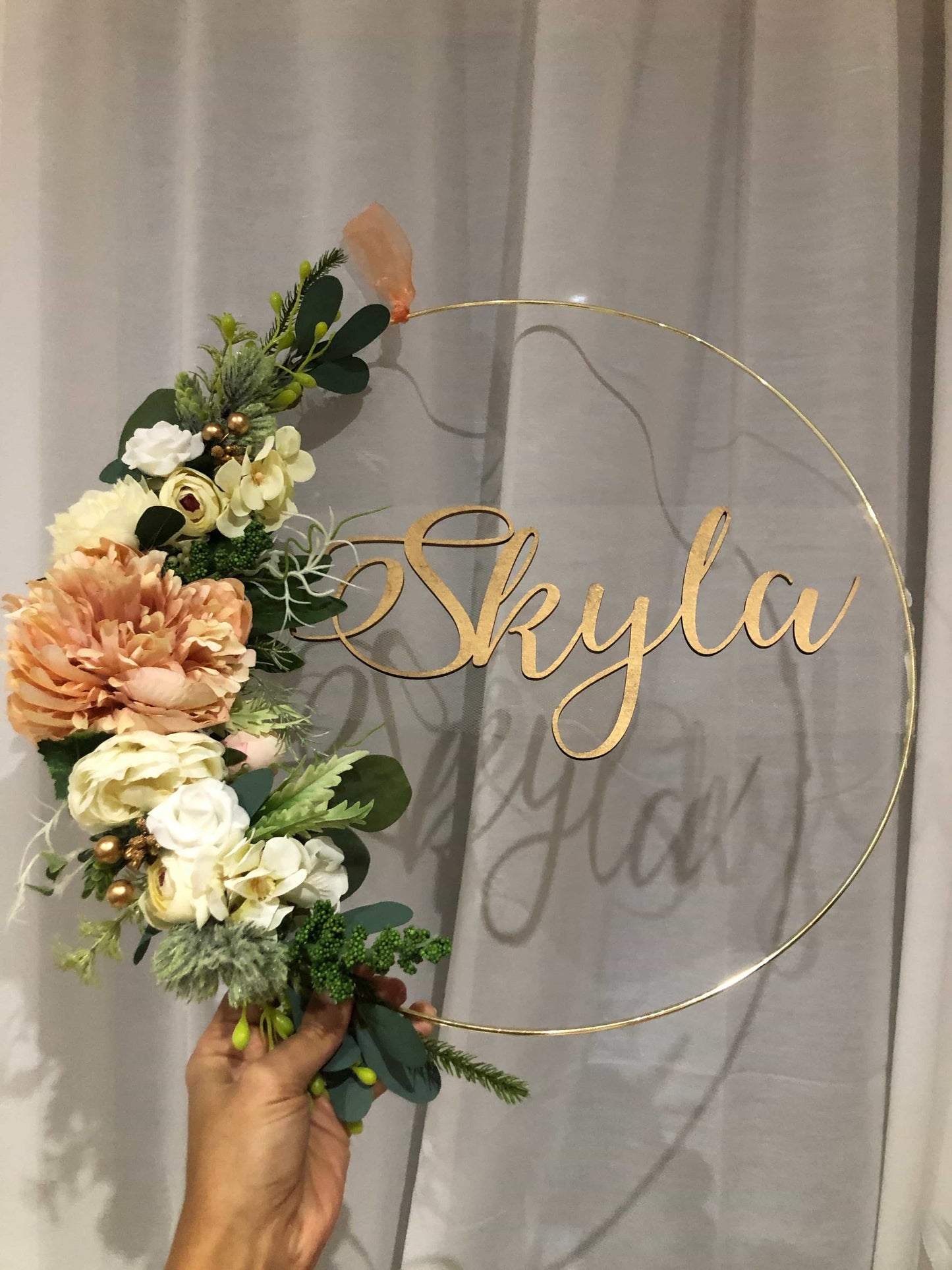 Floral Golden Hoop Wall Art custom made-Personalised Hoops-All-Times-Gifts