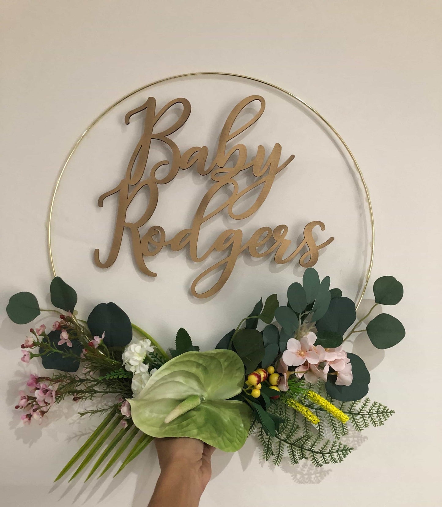 Floral Golden Hoop Wall Art custom made-Personalised Hoops-All-Times-Gifts