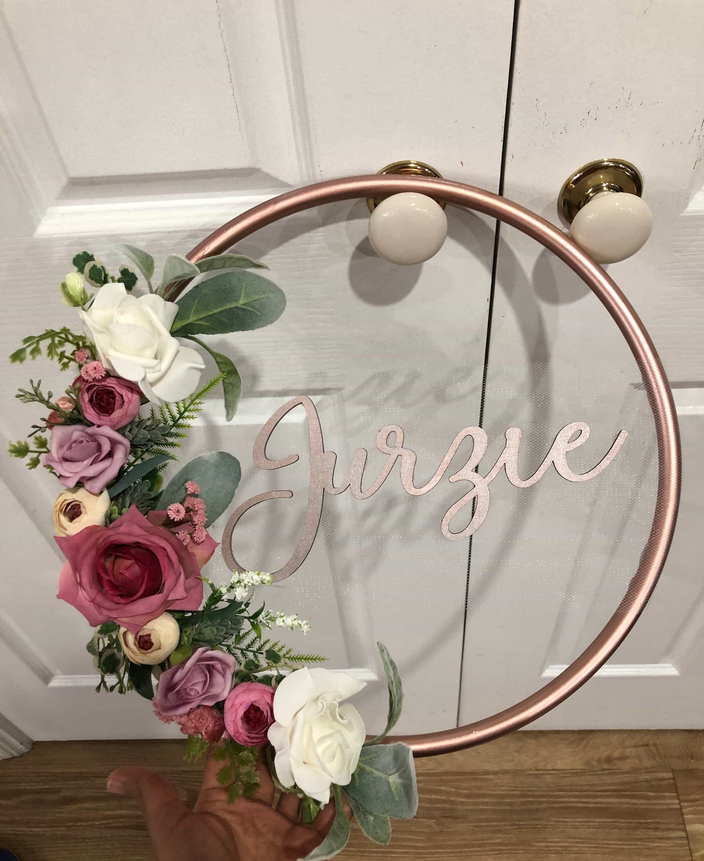 Floral Golden Hoop Wall Art custom made-Personalised Hoops-All-Times-Gifts