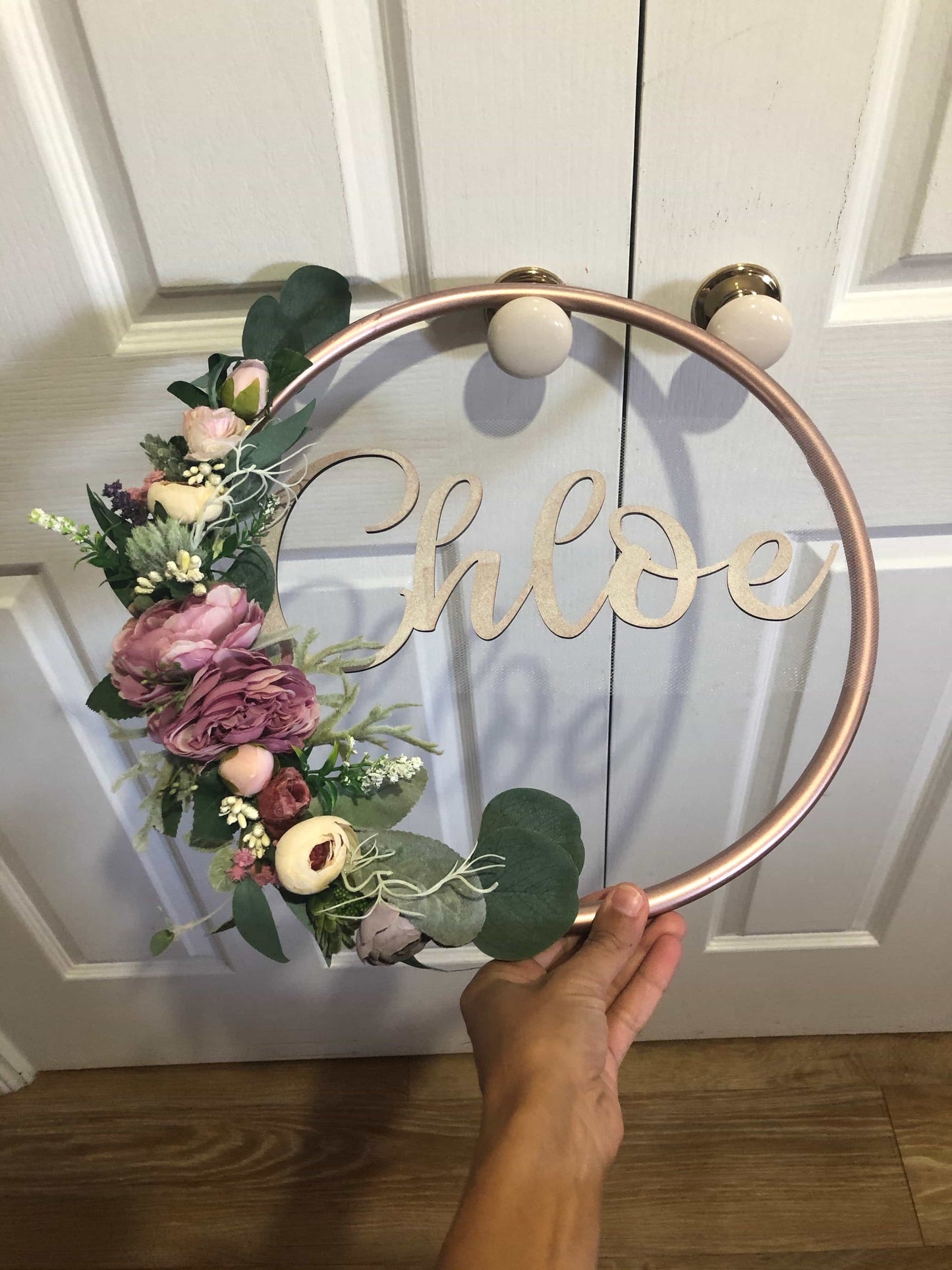 Floral Golden Hoop Wall Art custom made-Personalised Hoops-All-Times-Gifts